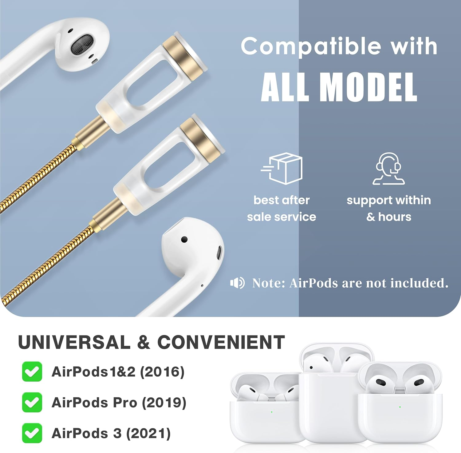 Anti-Lost Neck Strap for Airpods, Strong Magnetic Necklace Holder String, Sports Lanyard for Headphone Compatible with Airpods 1&2 /3Rd /Pro/Pro 2 S Gold