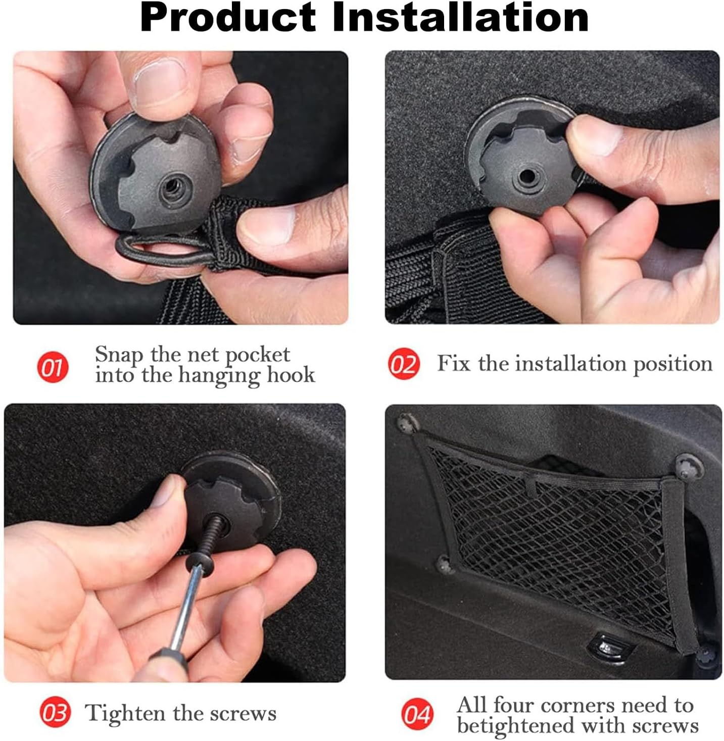 2 Pack Large Cargo Net for Trunk, Storage Mesh Net for Trunk RV Boats Home Storage Stretchable Mesh Pocket Net with 8 Mounting Screws and Hooks (18 X 9.8 Inches) image number 5