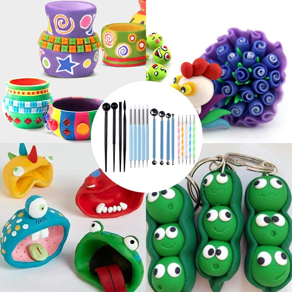 SENHAI 20Pcs Polymer Modeling Clay Sculpting Tools, Dotting Tools, Ceramic Clay Indentation Tools for Pottery Sculpture, Rock Painting, Art Carving Embossing and Nail Art, Including a Carrying Pouch image number 5