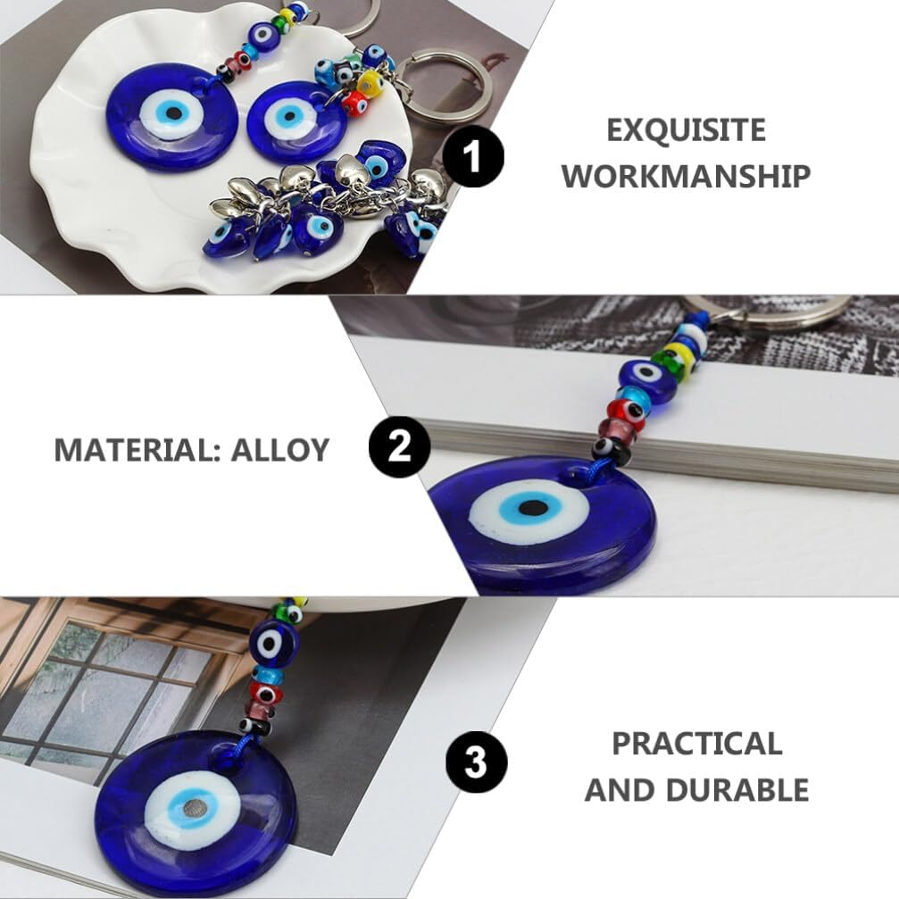 HOLIDYOYO Turkish Devils Eye Pendant, Bule Evil Eye Keyring, Blessing Protection Pendant, Handmade Hand Key Holder for Car Backpack Decor image number 5