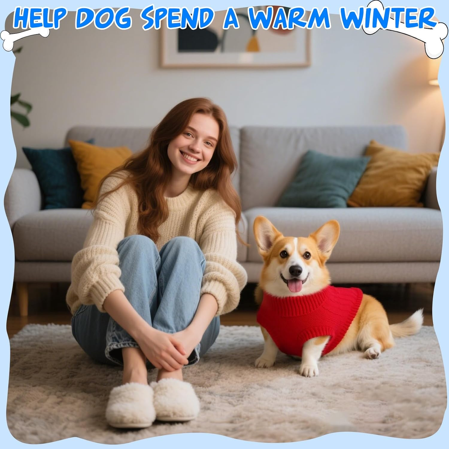 Dog Jumpers Knitted Turtleneck for Medium Large Dogs (Less than 21 KG), Warm Winter Dog Sweater Cute, Apparel Puppy Twist Striped Vest Dog Clothes (Red, Large) image number 3