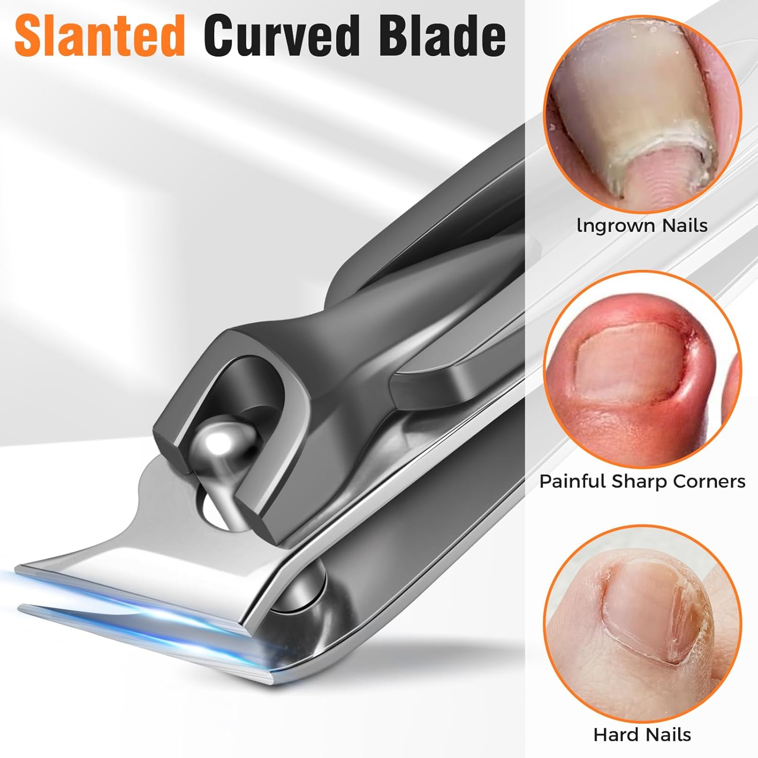 Nail Clippers for Men Thick Nails, Angled Head Large Toe Nail Clippers for Seniors Toenail Clippers with Wide Jaw Opening Sharp Upgraded Slanted Curved Ingrown Toenail Clippers No Splash Nail Cutter image number 2