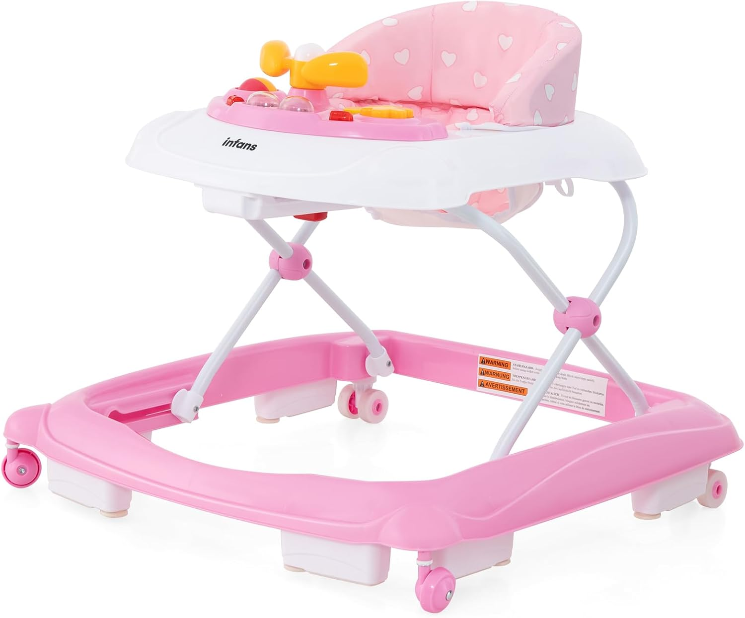 INFANS Foldable Baby Walker, 3 in 1 Toddler Walker Leaning-Seated Walk-Behind with Removable Music Tray, Adjustable Height, Washable Seat Cushion for Boys and Girls (Checkerboard)