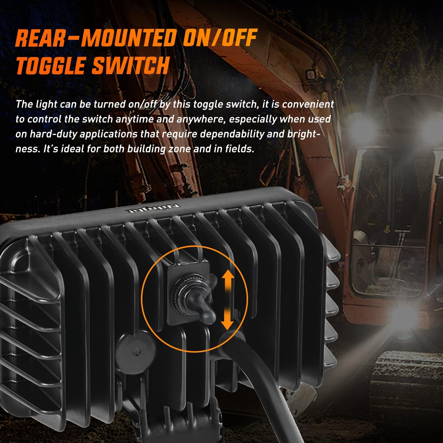 Nilight 4.4Inch Square Utility LED Work Light W/Integrated Toggle Switch, 2PCS 36W 150&deg; Flood Lamp for Offroad Heavy Equipment Vehicles Truck Tractor Golf Cart Boat ATV UTV, 2 Year Warranty image number 3