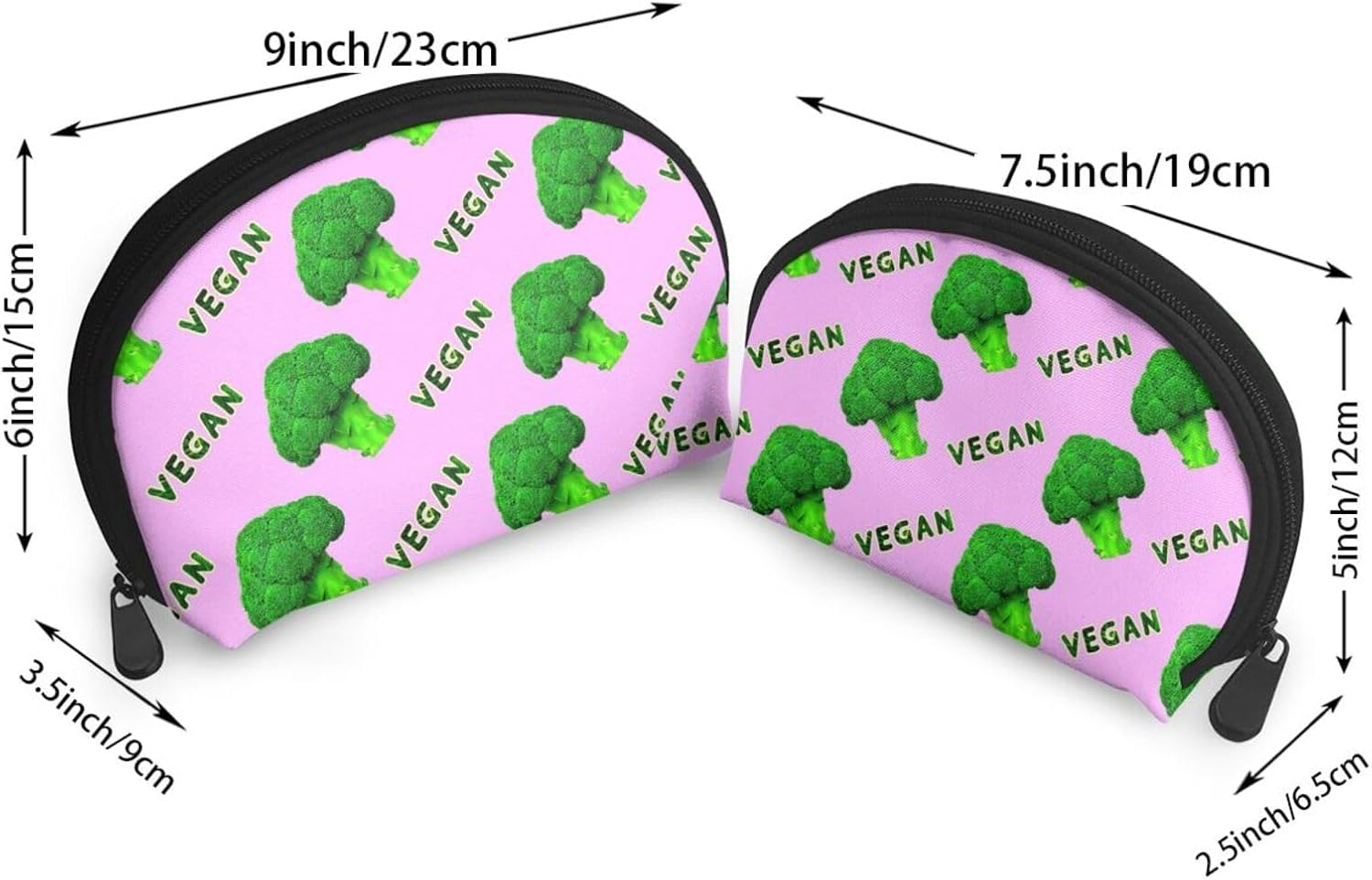 Cozimangoe Coin Pouch Makeup Bags Set, 2 Piece Shell Shape Cosmetic Bag with Pockets for Daily Travel Handbag Lipstick Keys Toiletry, Personalized Broccoli Vegan Green Pink image number 4