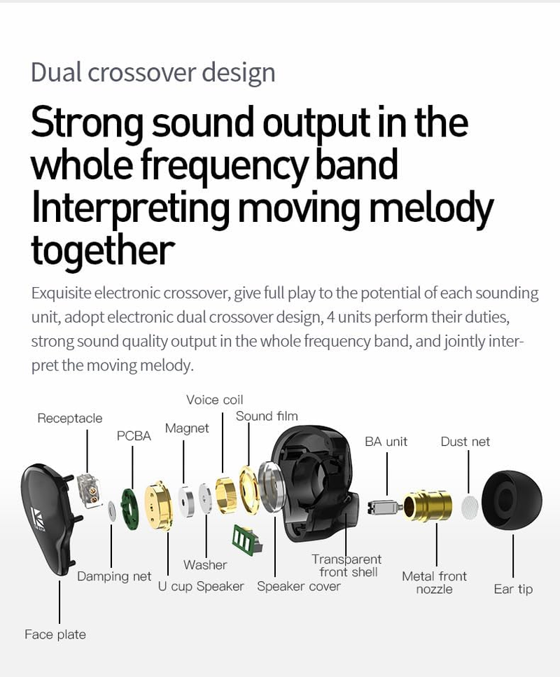 KEEPHIFI KBEAR KS2 IEM In-Ear Headphones, 10 Mm PU + Biological Composite Membrane DD 1BA In-Ear Monitors, Deep Bass, Aluminium Alloy Sound Nozzle Headphones with Removable Cable for Musicians, Gaming image number 6