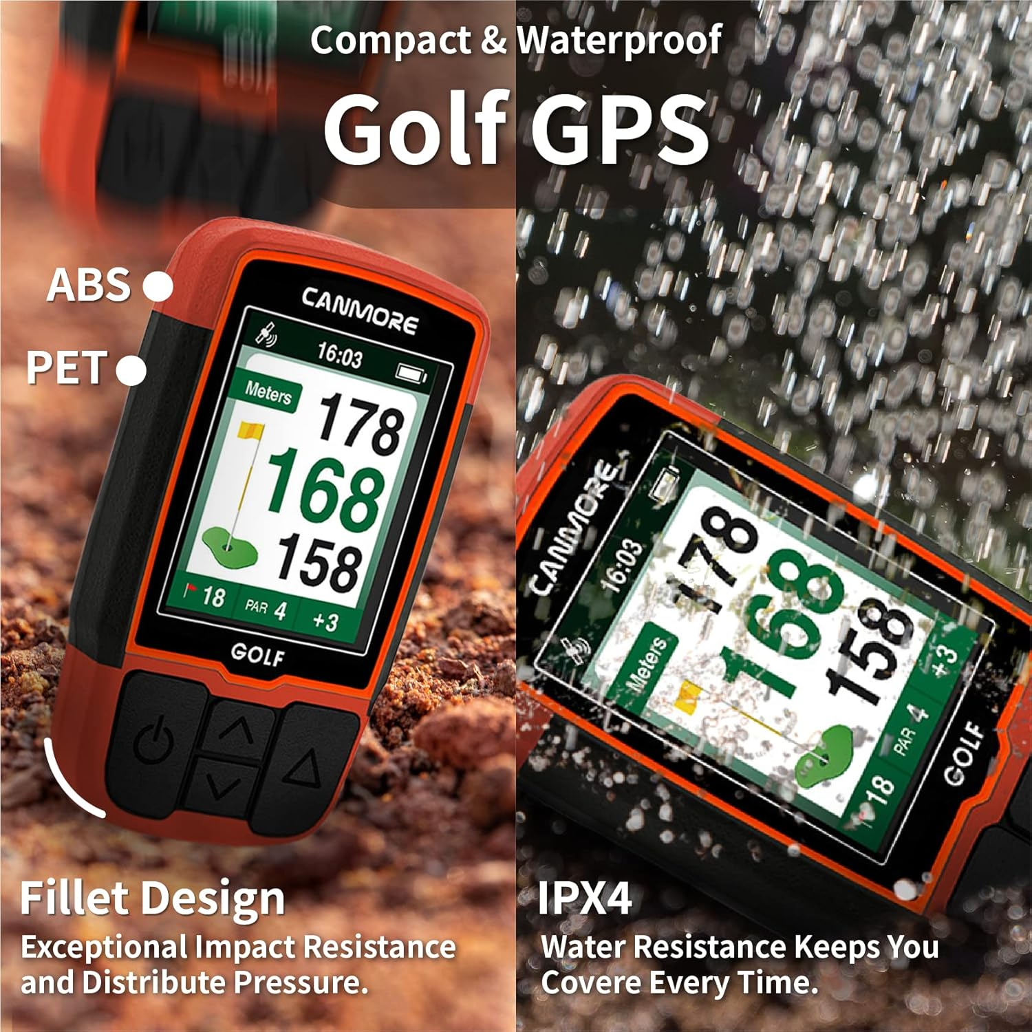 CANMORE Handheld Golf GPS HG200 - Water Resistant Full-Color Display with 41,000+ Essential Golf Course Data and Score Sheet - Free Courses Worldwide and Growing (Orange)