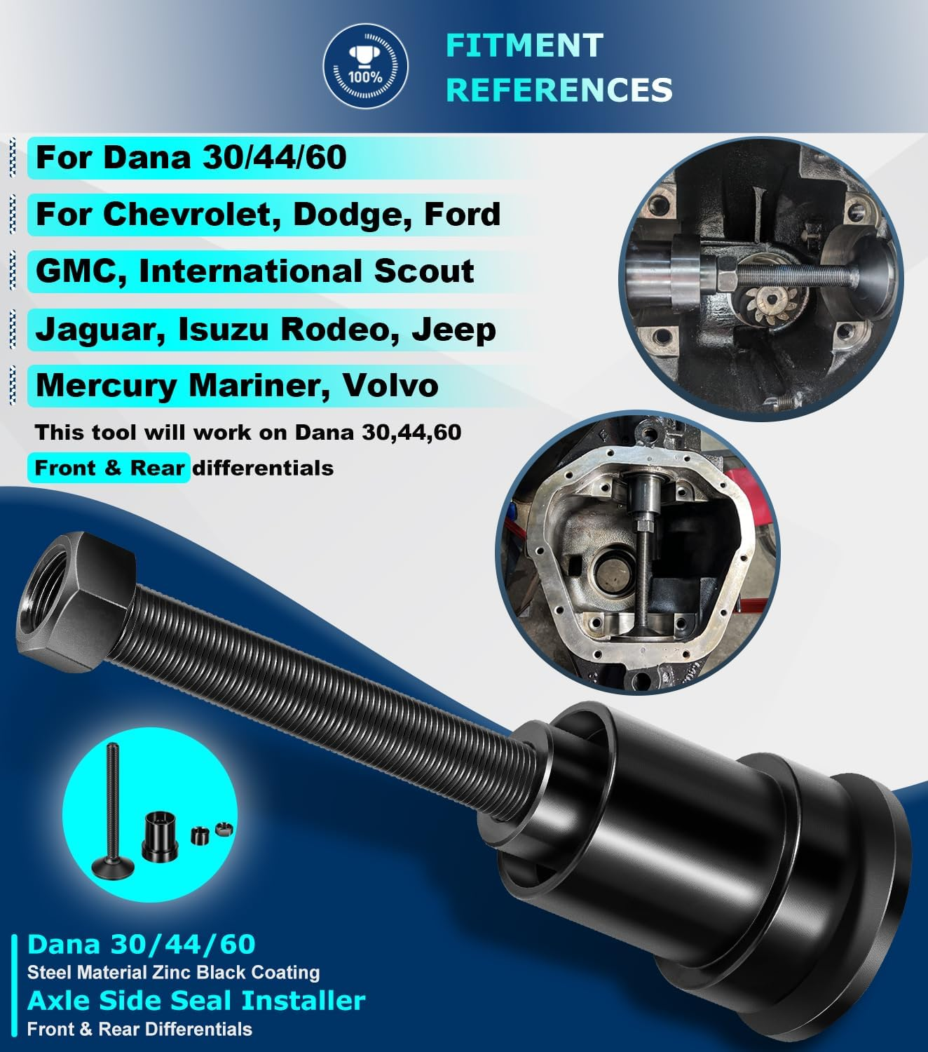 YT SA-01 Front Inner Axle Side Seal Installation Tool Alt. for Dana 30/44/60 Front Differentials Fits Jeep Wrangle, Ford, Dodge, Volve and More. image number 4