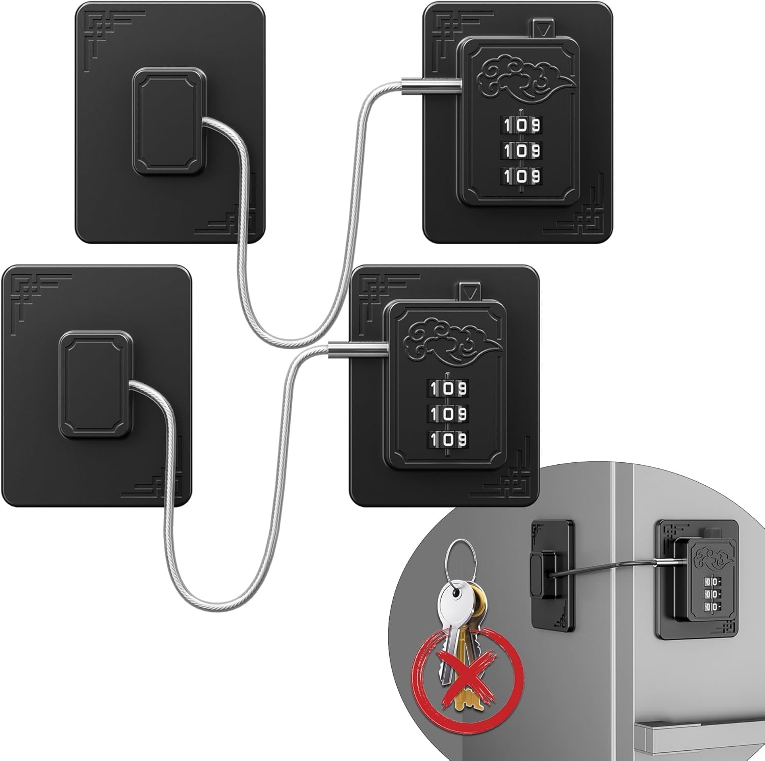 2 Pack Refrigerator Locks with 3-Digit Combination, Child Proof Cabinet Locks for Fridge, Freezer, Drawers, Closets & Windows, Easy Install Premium Safety Locks, Durable and Secure (Black) image number 2