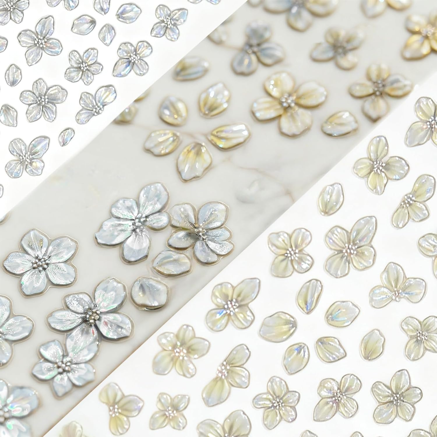 Surnavik Flower Nail Stickers for Women Girls - 5D Embossed White Flower Nail Art Supplies for Spring Summer（White&Yellow） (White) image number 2