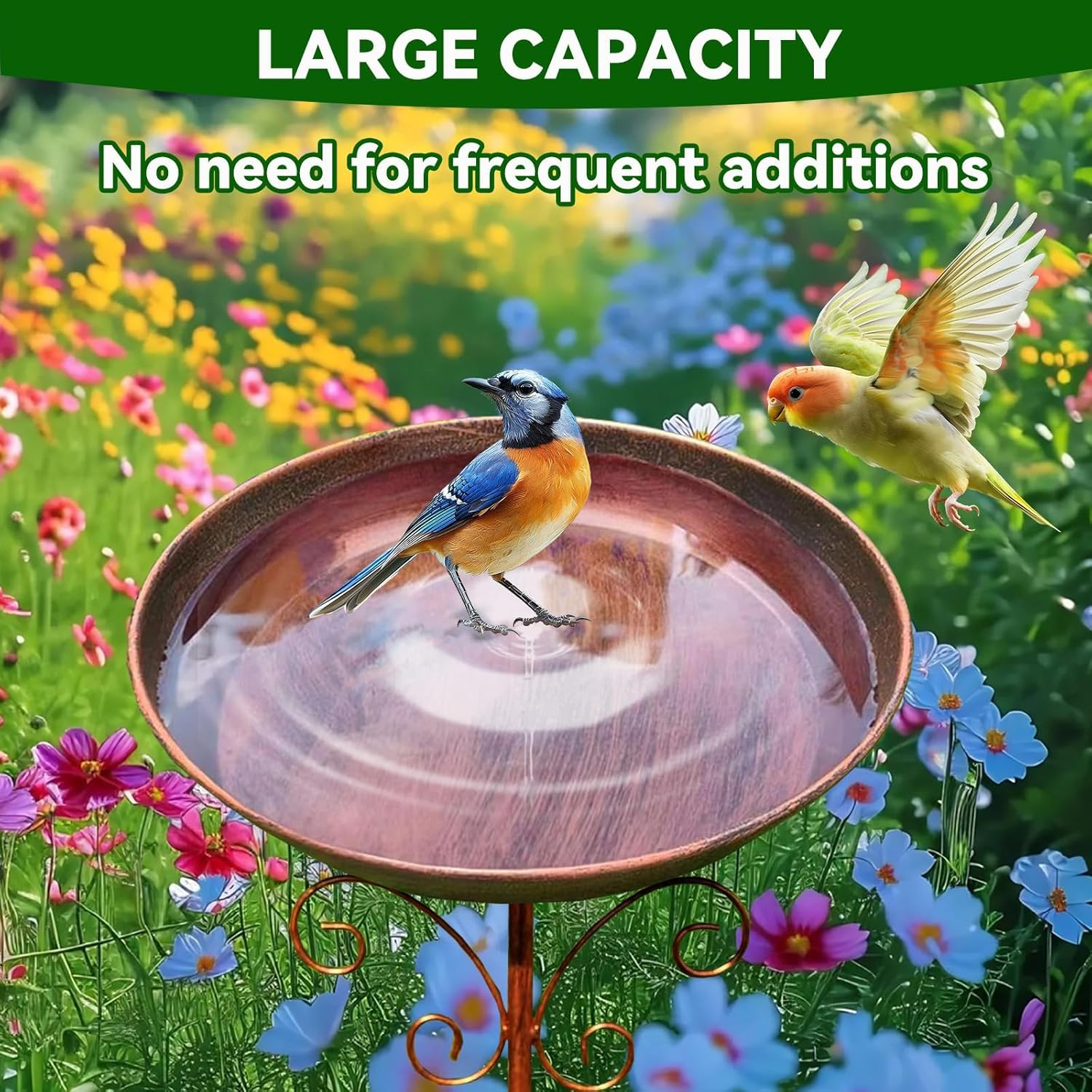 Metal Bird Bath Bowl, Vintage Freestanding Birdbath, outside Heavy Duty Garden Birdfeeder Stake Decoration, Sturdy Garden Birdbath, for Outdoors Patio Yard Lawn Wild Bird Watcher Bird Lovers image number 6