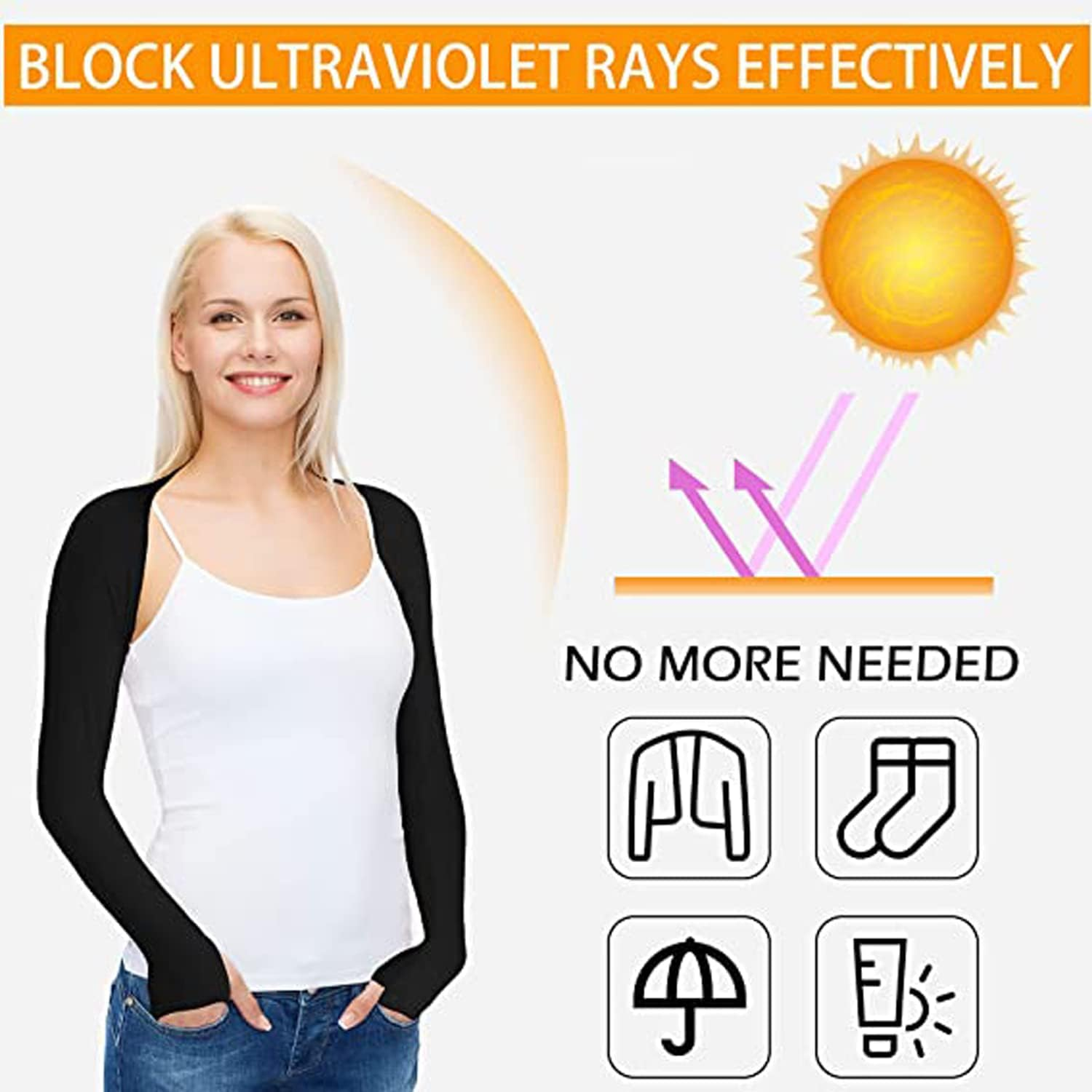 Cool Shawl Arm Covers 2-Pack Sun Protection with Finger Holes UV Protection Arm Covers for Golf - Black And White image number 7