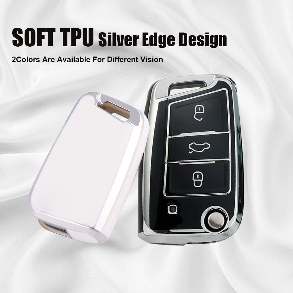 Ontto Car Key Fob Cover Fit for VW Golf 7 MK7 Polo T-ROC Tiguan Skoda Superb Octavia Seat Leon Ibiza Flip Key Case Keyring Key Holder Shell Bag Keychain Decorative Accessories image number 5