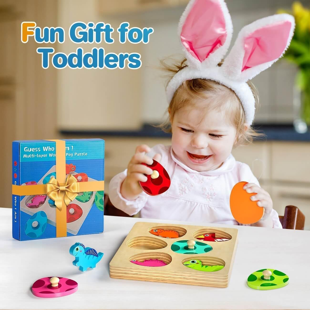 Wooden Puzzles for Toddlers 1-3, Montessori Toys for 1 2 Year Old Boy Girl Birthday, Dinosaur Match Eggs Peg Puzzles, Preschool Learning Toys for Toddlers Age 1-2 image number 6