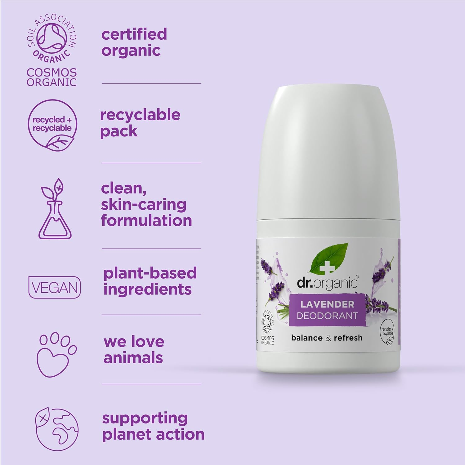 Dr. Organic Roll-On Deodorant, Organic Lavender, 50Ml