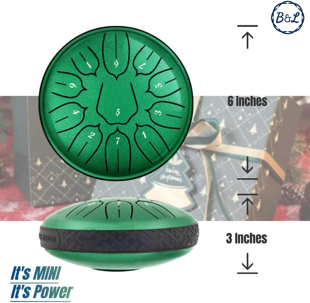 BURNING&LIN Steel Tongue Drum 11 Notes 6 Inches Handpan Drum Percussion for Meditation Yoga Musical Education for Adult& Kids（Green） image number 5