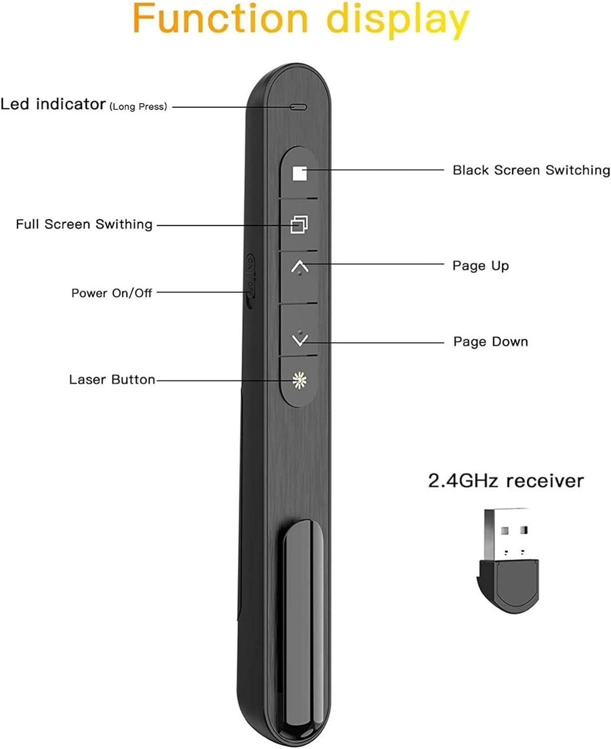 Wireless Presenter Remote Control, Portable PPT Clicker with Infrared Electronic Pen, Computer Volume Control, for Classroom Office image number 5