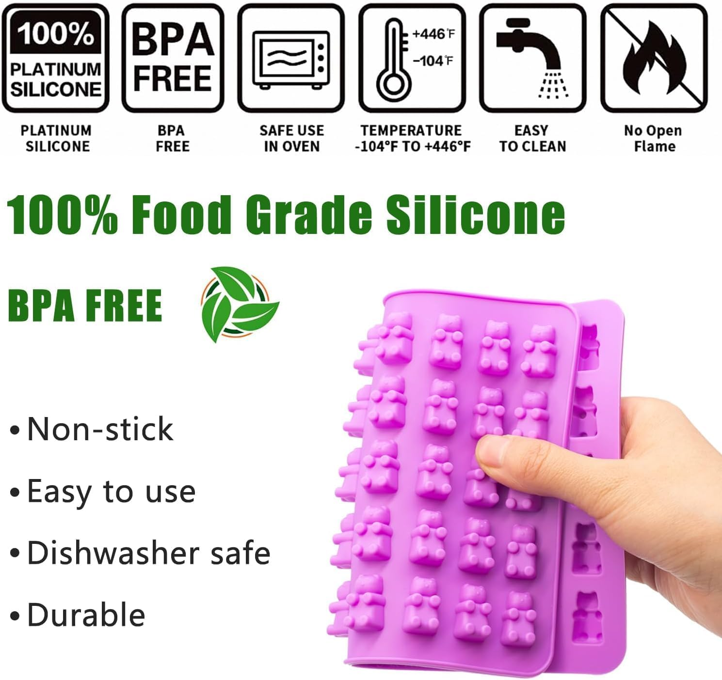 4 Pcs Gummy Candy Molds Silicone, Mini Fruit Silicone Gummy Mold with 4 Pcs Dropper for DIY Gummy, Non-Stick Silicone Candy Molds Including Bear Shape and Mini Donut for Chocolate Jelly, Candy image number 5