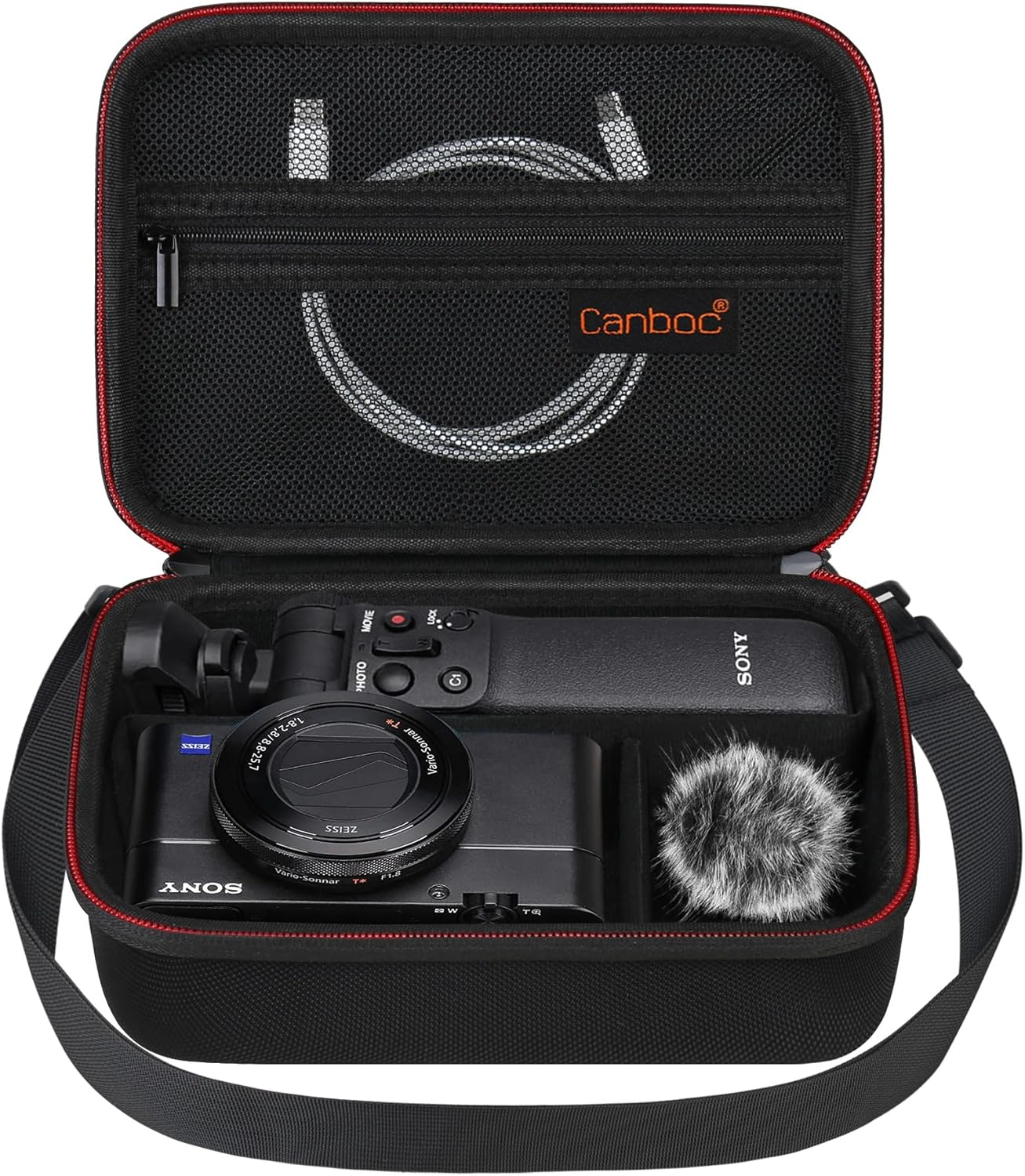 Canboc Carrying Camera Case for Sony ZV-1F/ ZV-1/ ZV-1II Vlog Digital Camera & Vlogger Accessory Kit Tripod, Travel Storage Bag with Strap, Mesh Pocket Fit Cable, Black (Case Only)