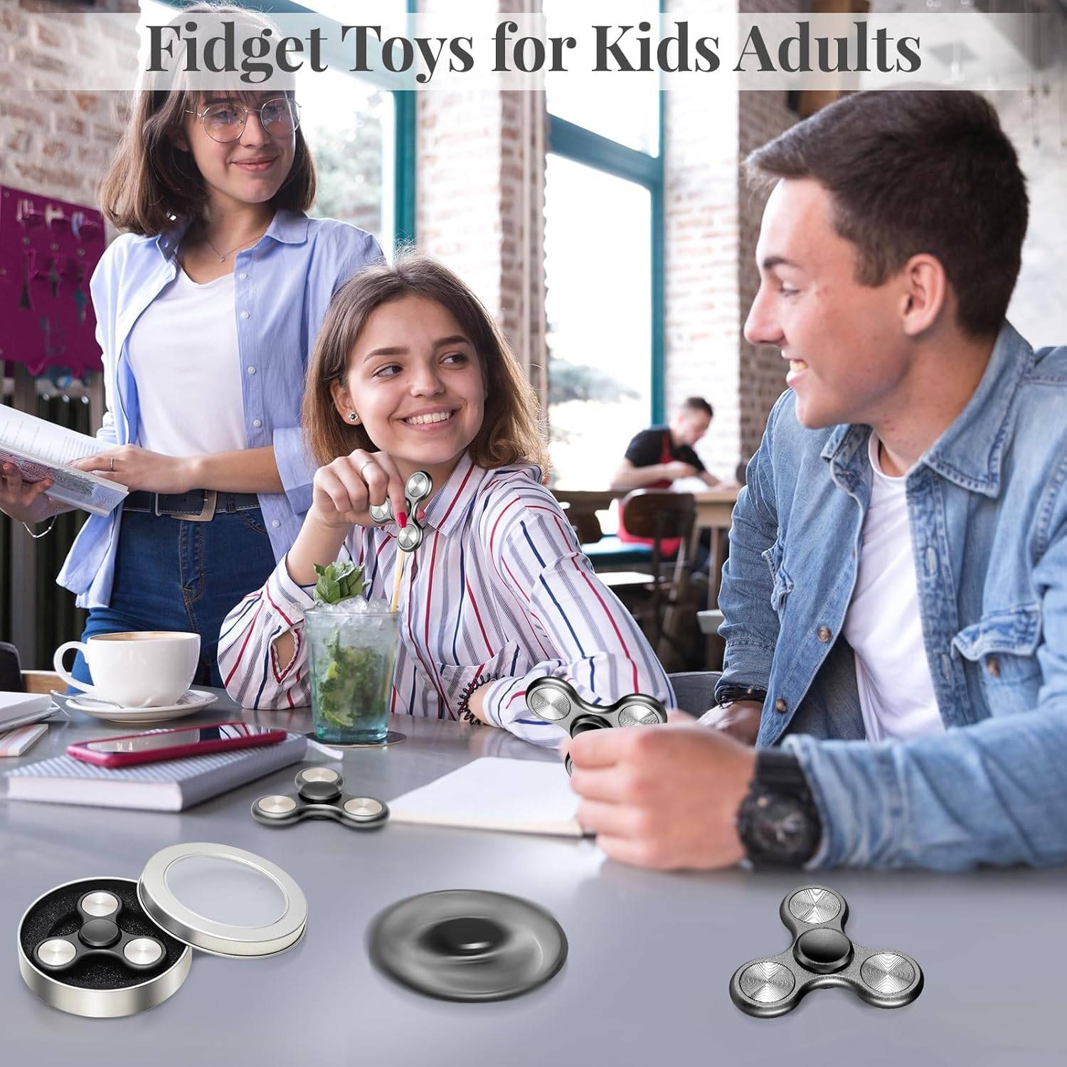 Metal Fidget Spinner for Adults, Silent Sensory Fidget Toys Adults Hand Spinners for ADHD Anxiety Stress Relief, Desk Toys for Office, Birthday Gifts Stocking Stuffers Classroom Prizes - Silver image number 2