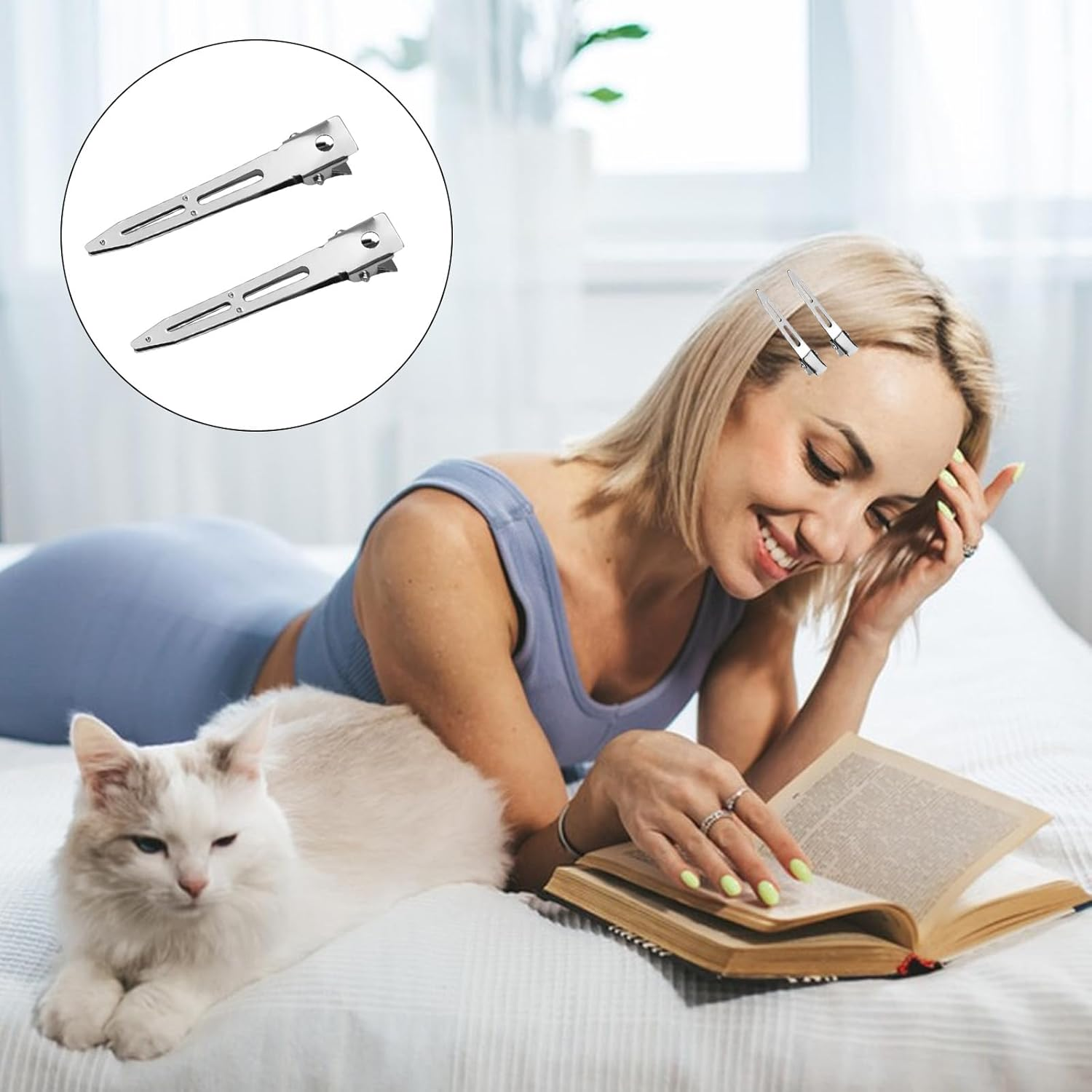 Entebill Women'S Hair Clips, 5.5 Cm Metal Hair Clips, Hairdresser Alligator Hair Clips, Silver, Hair Clips, Hairdressing Supplies, Women'S Curls, Fixing for Hair Styling, DIY Pack of 70 image number 6