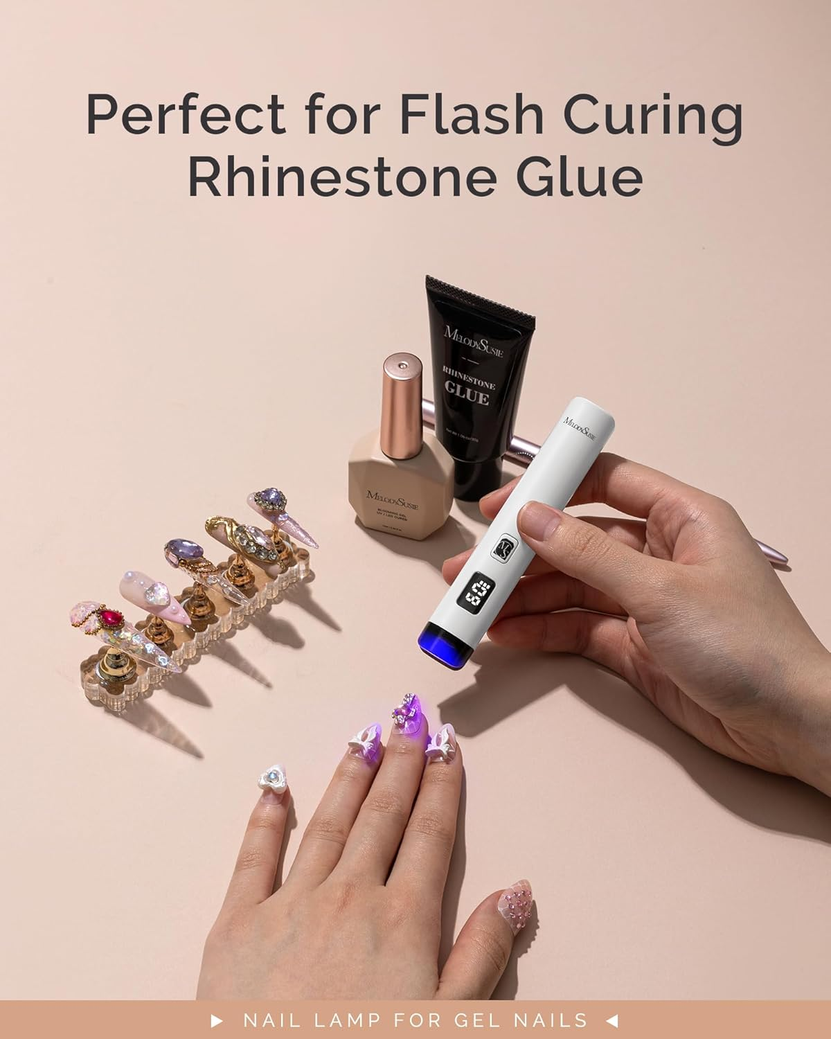 Melodysusie Handheld UV Light for Gel Nails, ART01R Cordless Gel X Nail Lamp Rechargeable with LCD Display, Eye-Protective Cover Flash Cure Nail Dryer for Rhinestone Glue Decoration DIY at Home image number 2