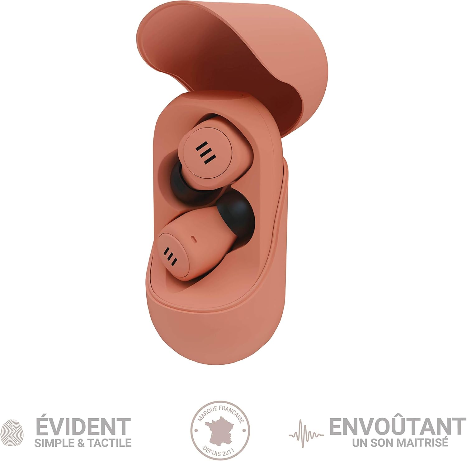 Divacore - Nudes - 100% Wireless Headphones - up to 15 Hours Battery Life - Water Resistance - Touch Screen - Ultra Compact Design - Compatible with Google Assistant and Siri - Crush Coral - Iconic Tan image number 2