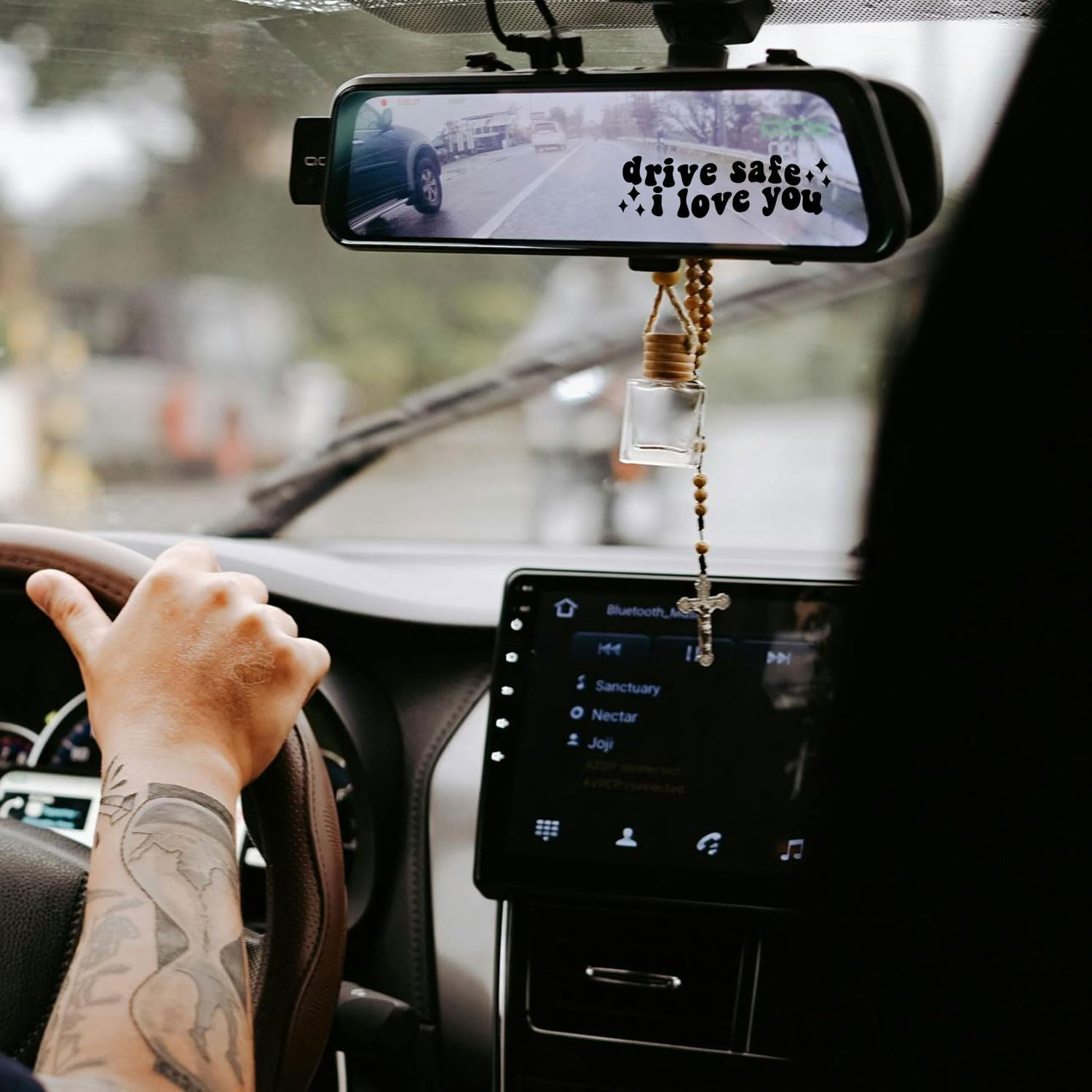 4Pcs Drive Safe I Love You Decal, Car Mirror Stickers Cute Rear View Mirror Sticker Affirmation Car Sticker for Windows Water Bottles Vanity Mirror Car Decoration Accessories (Black) image number 3