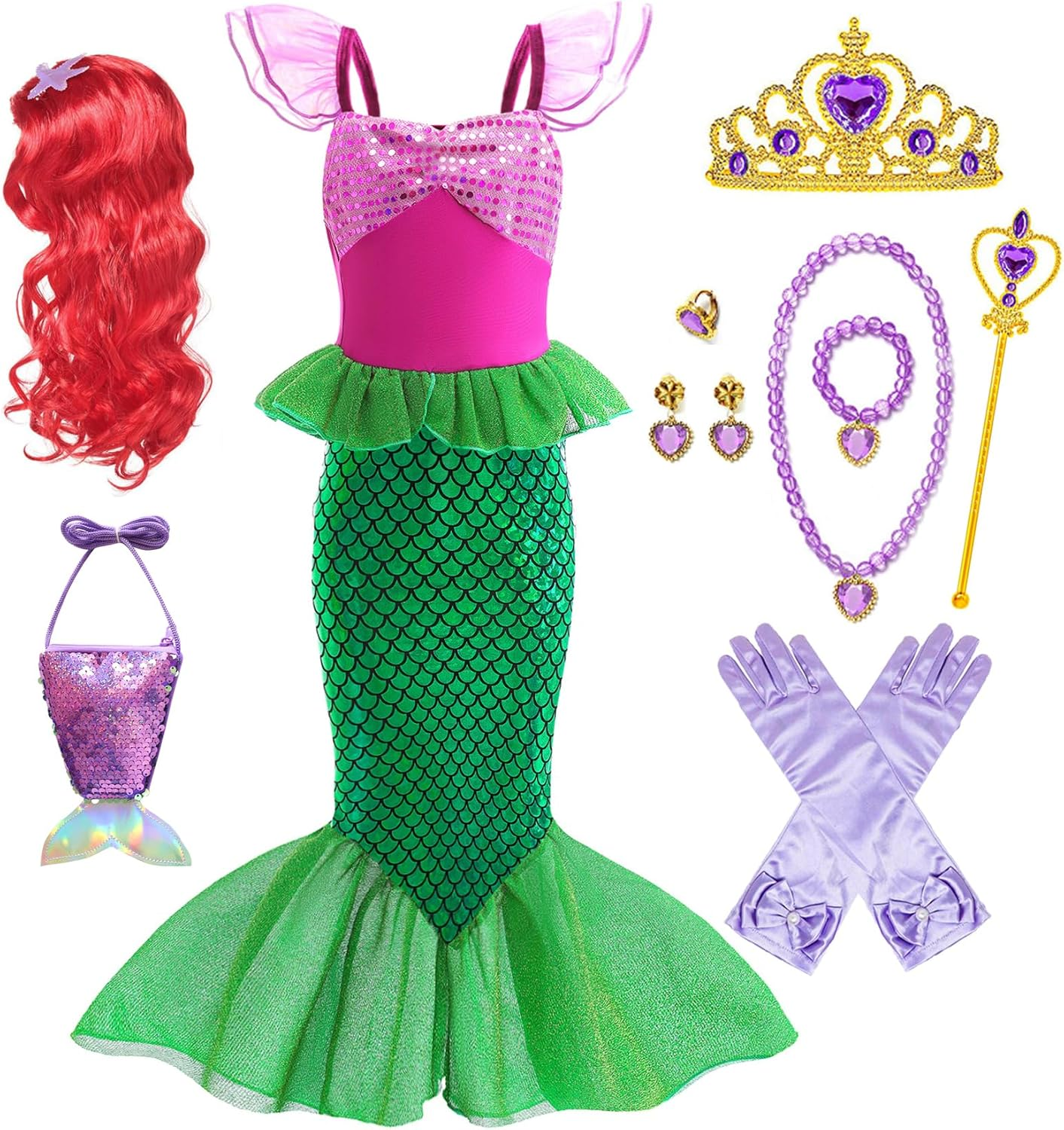 Little Girl Luxury Mermaid Costume Princess Dress for Girls with Accessories
