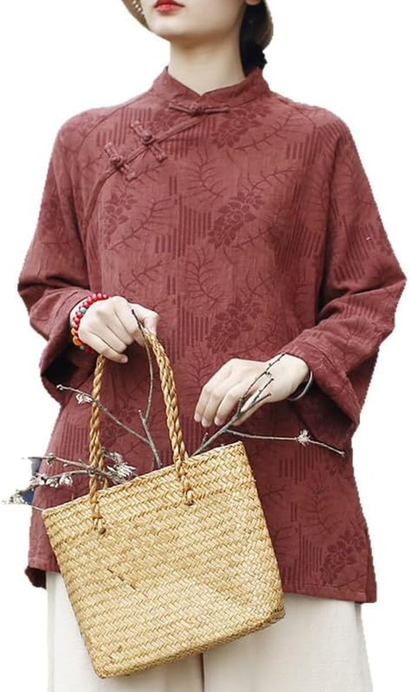 Autumn Chinese Style Blouse Traditional Top Linen Cotton Boho Elegant Women'S Shirt Coffee image number 6