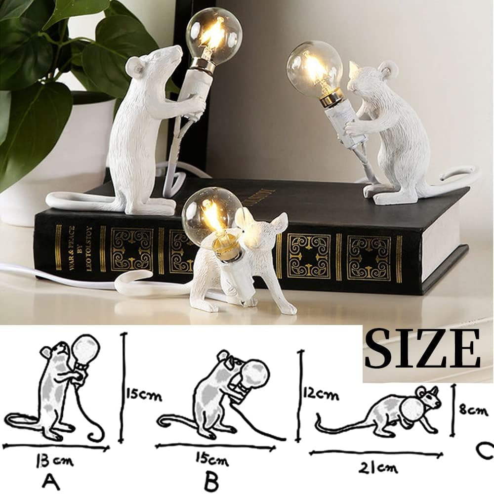 Mouse Table Lamp，Modern Cute Resin Animal Rat LED Night Light Bedside Mouse Desk Lights Mini Mouse Light Decor for Living Room, Bedroom, Kids Room (Crawling, White) image number 4