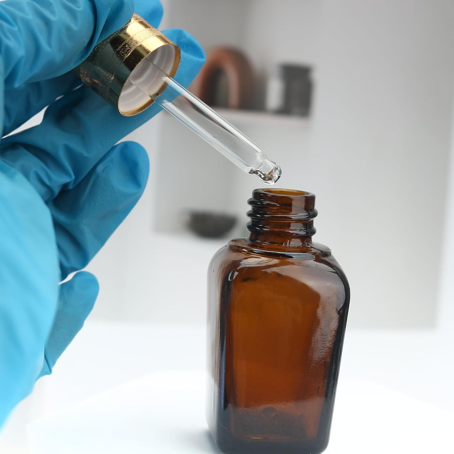 COSIDEA 16Pcs Empty 25Ml 0.83Oz Square Amber Glass Dropper Bottle for Essential Oil Liquids Travel Bottles image number 5