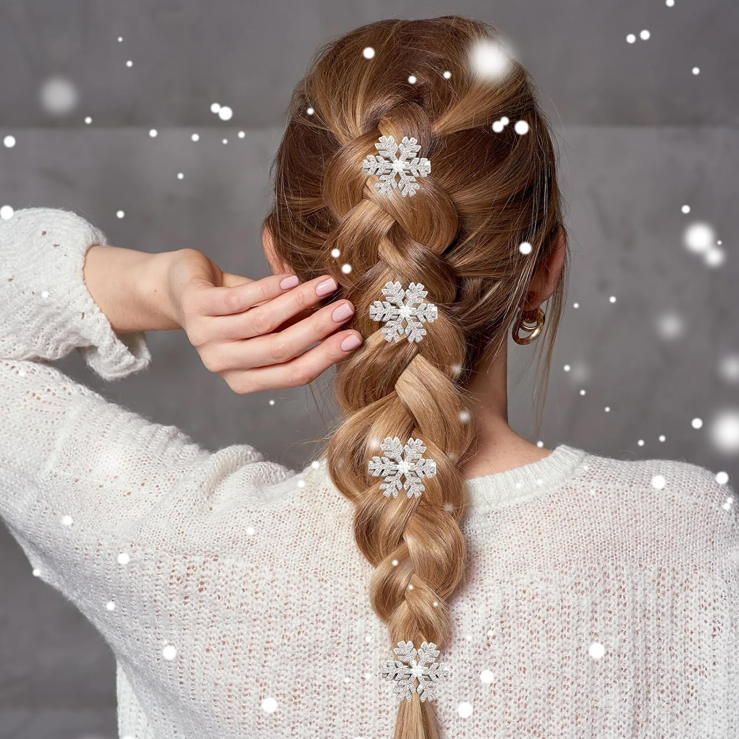 BUOKSLLY Pack of 8 Glittering Snowflake Hair Pins with Rhinestones, Christmas Hair Accessories with Rhinestones, Hair Clip Silver, Decoration for Women and Girls (Silver) image number 2