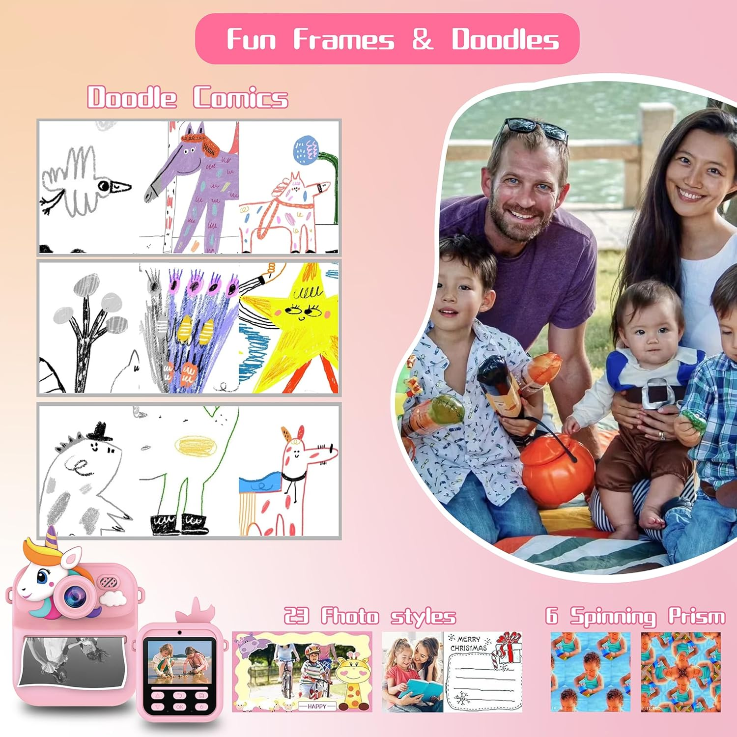 AILRINNI Kids Camera Instant Print 4-Color Print 1080P Kids Digital Camera | for Toddler with 180&deg;Flip | with Protective Case | 32GB Card | 4 Rolls Photo Paper | 4 Color Pens | 5 Games image number 6