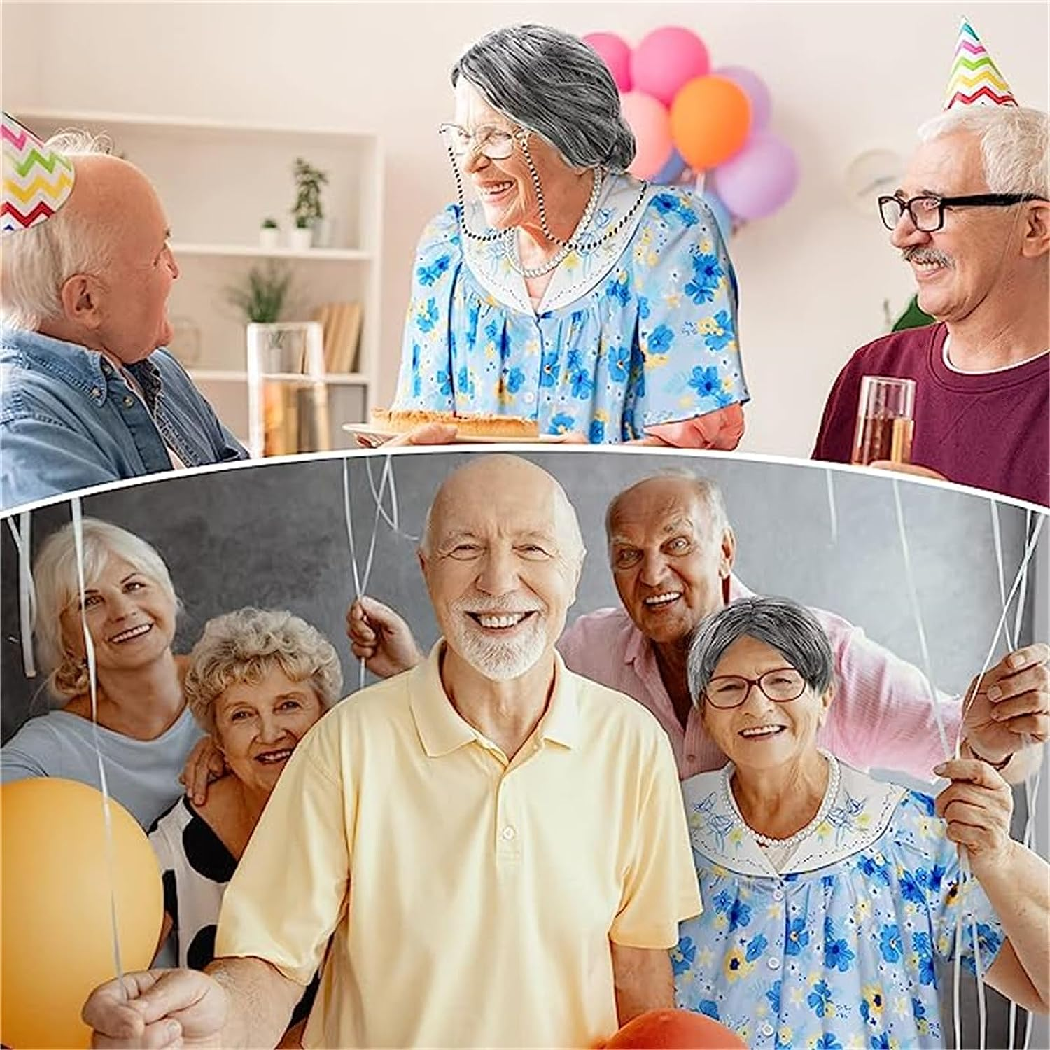 8 Pcs/Set Grandma Old Lady Dress up Set, Granny Costume Wig Adult Kid Halloween Masquerade Cosplay Party Witch Decoration Event (Dark Gray Bun) image number 5