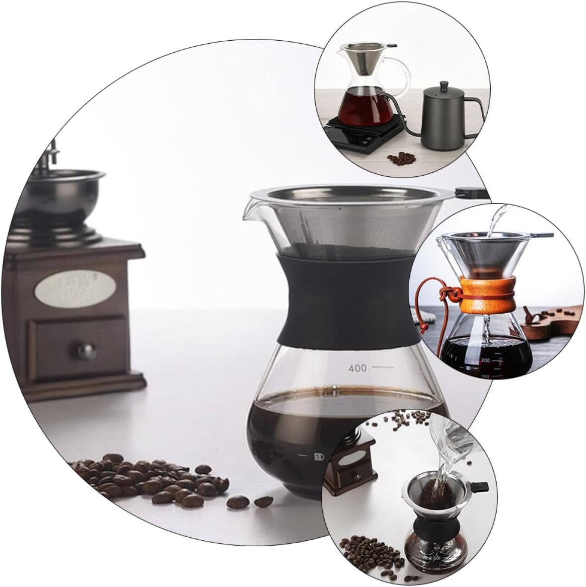 GARVALON Reusable Stainless Steel Coffee Filter Mesh with Handle Wear-Resistant Rust-Proof Coffee Dripper for Home Brewing Reusable Residue Strainer Suitable for Pour over and Tea Brewing