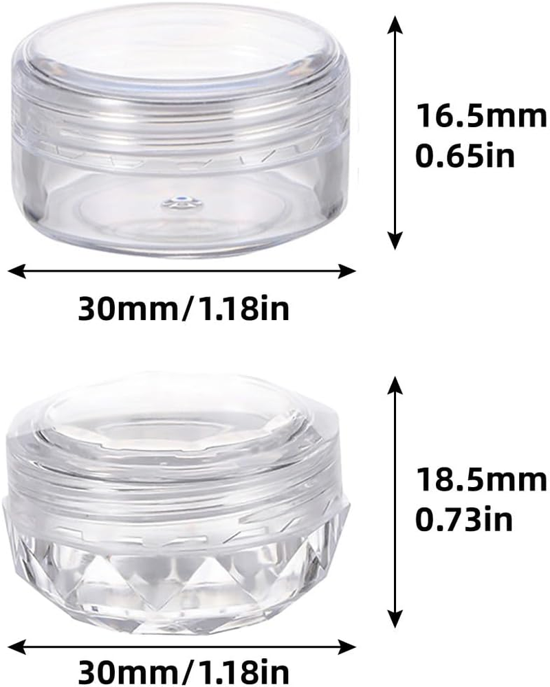 Jade Deals 50PCS 5G Transparent round Cosmetic Cream Jar Bottle, Refillable Sample Container with Diamond & Flat Lids