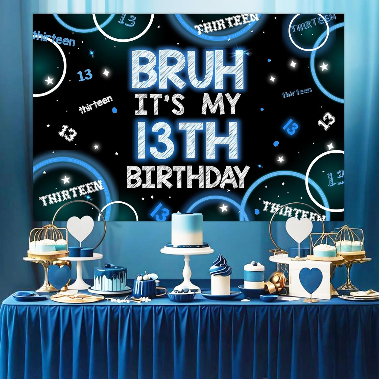 Wonmelody Bruh Its My Birthday Decor for Boy 5 * 3Ft Bruh It'S My 13Th Birthday Backdrop Banner Bruh I'M 13 Teens Birthday Party Decor It&rsquo;S My Birthday Banner Blue Black Teenager 13Th Birthday Party image number 1
