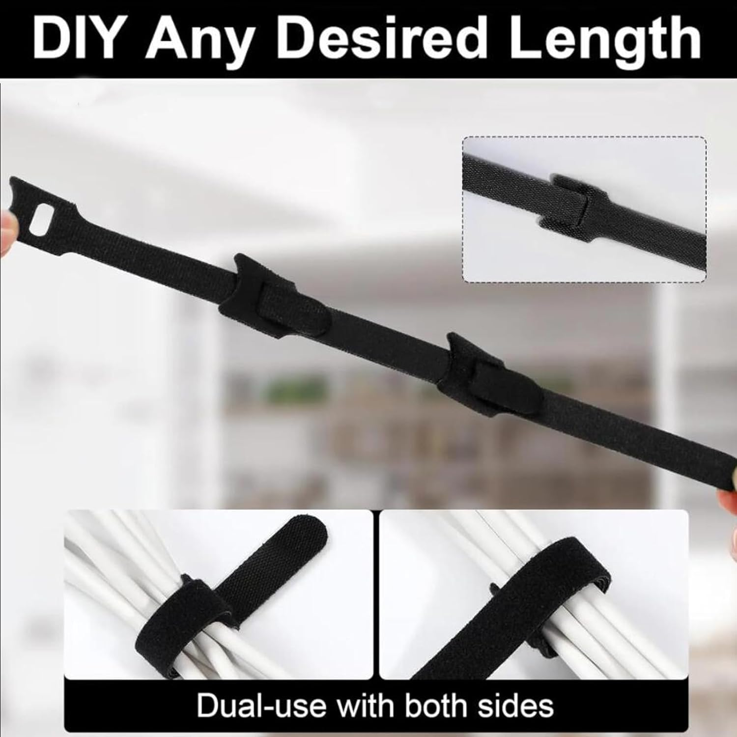 100 Pcs Reusable Cable Ties, T-Type Adjustable Hook & Loop Fastener Straps, Cable Management Straps for Electrical Cable & Wire Organizer (Black, 150Mm X 12Mm)