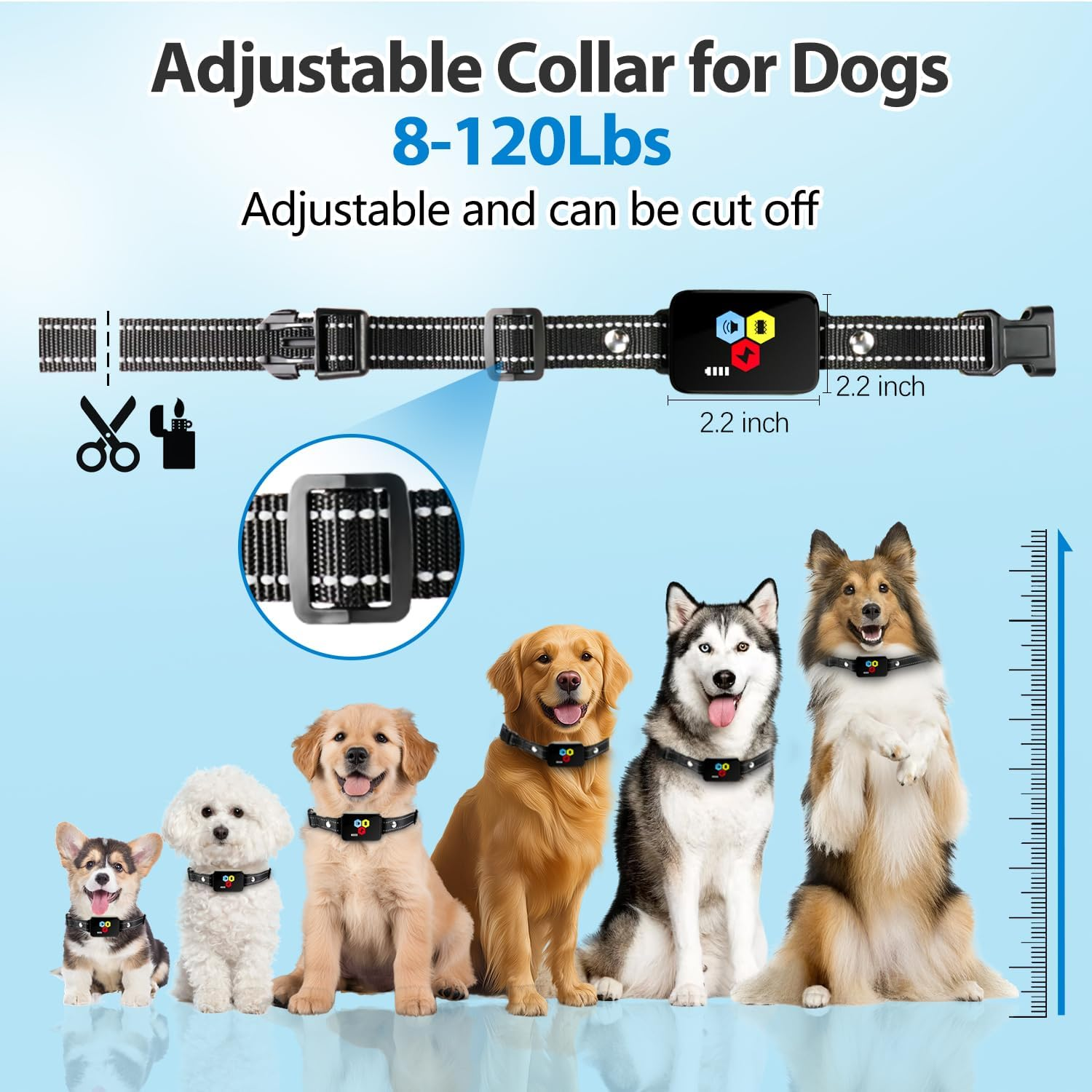 Xkimos Dog Bark Collar,4 Modes Rechargeable Smart Barking Collar,Ip67 Waterproof Shock Collar, Safe Shock anti Barking Device for Dogs，Dog Barking Collar for Dogs 1-120Lbs, Dog Training Device image number 5