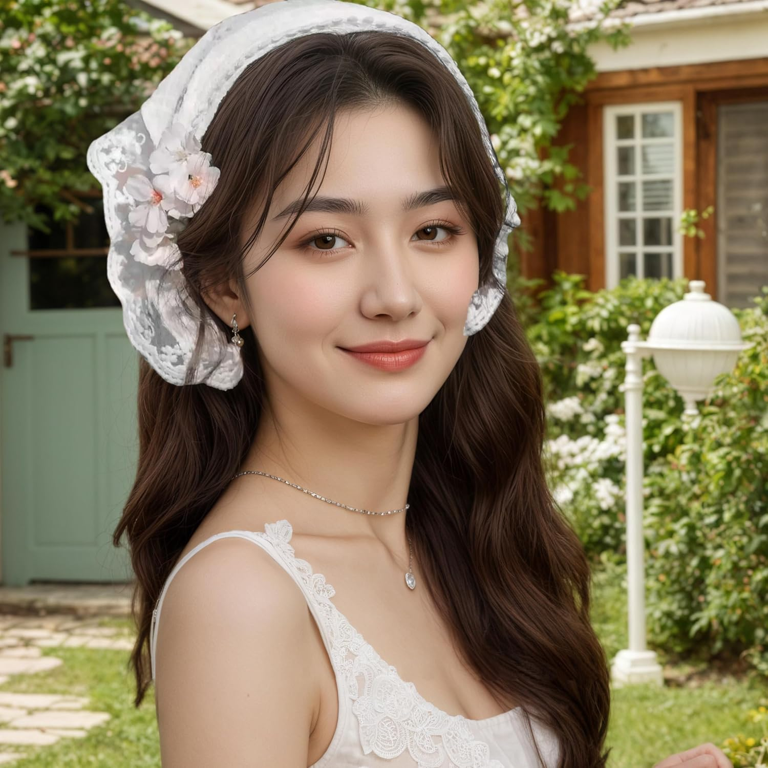 Kintiva Lace Hair Bandana Scarf for Women, Boho Triangle Headband Turban (White) image number 3