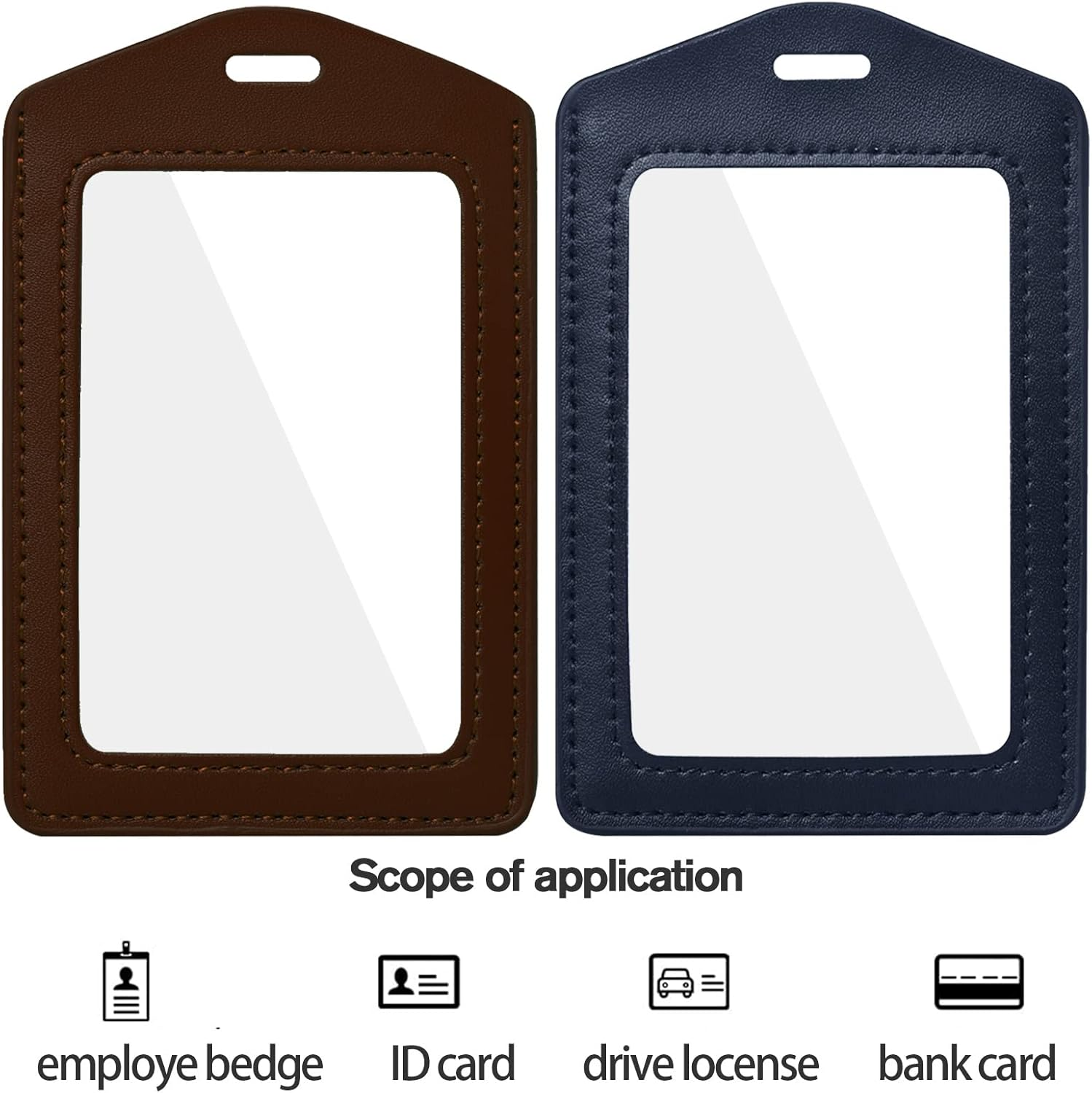 2 Pack Genuine Leather ID Badge Holders, Vertical ID Card Holders with Dual-Side Clear Window, Waterproof Name Badge Holde Suit for Office, Staff, Students, Employees(Blue&Coffee) - Style 2 image number 3