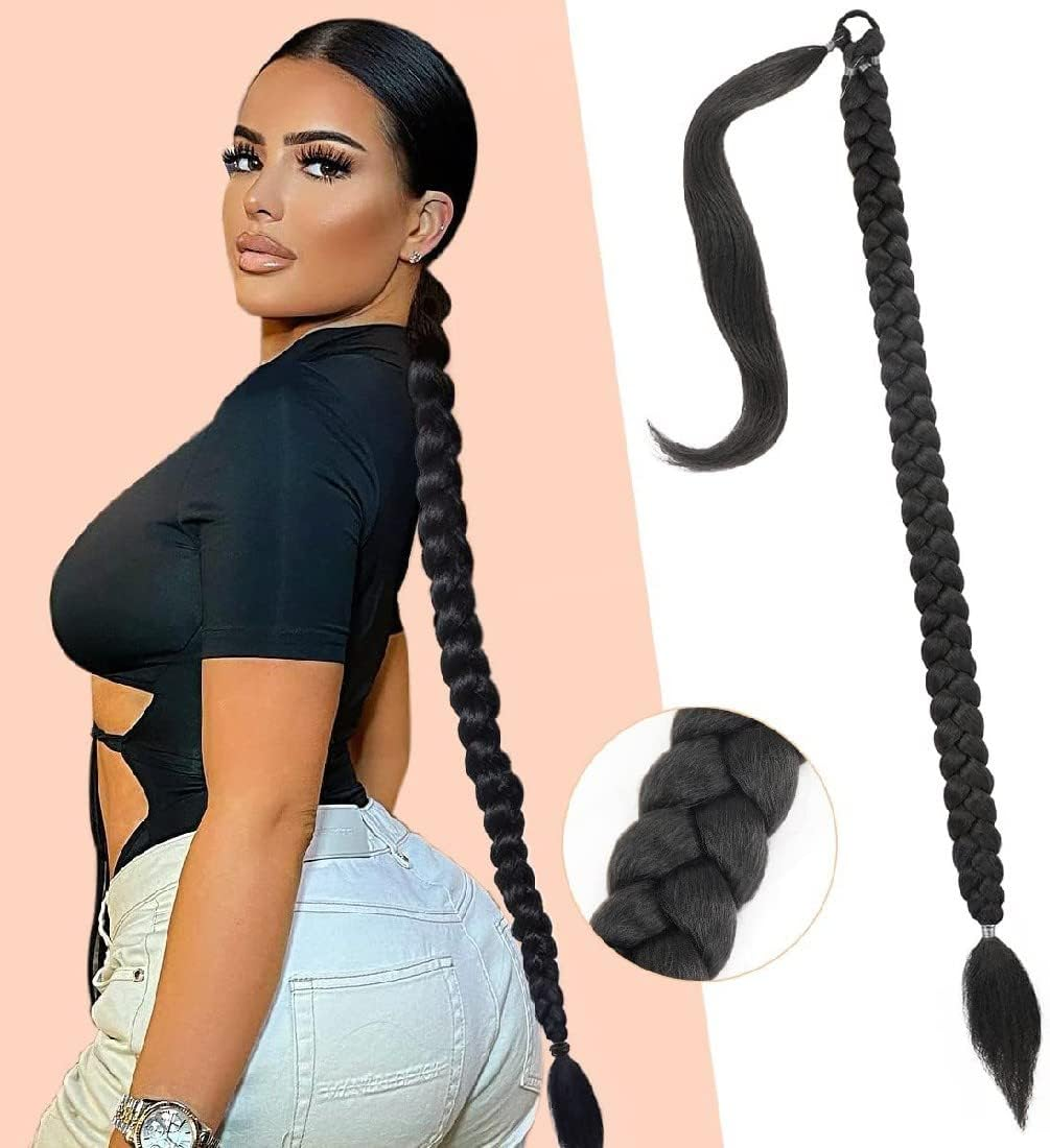1 X Braid Extensions, Ponytail Extension with Hair Band, for Braiding Long Ponytail Hairpiece for Women, Black image number 5