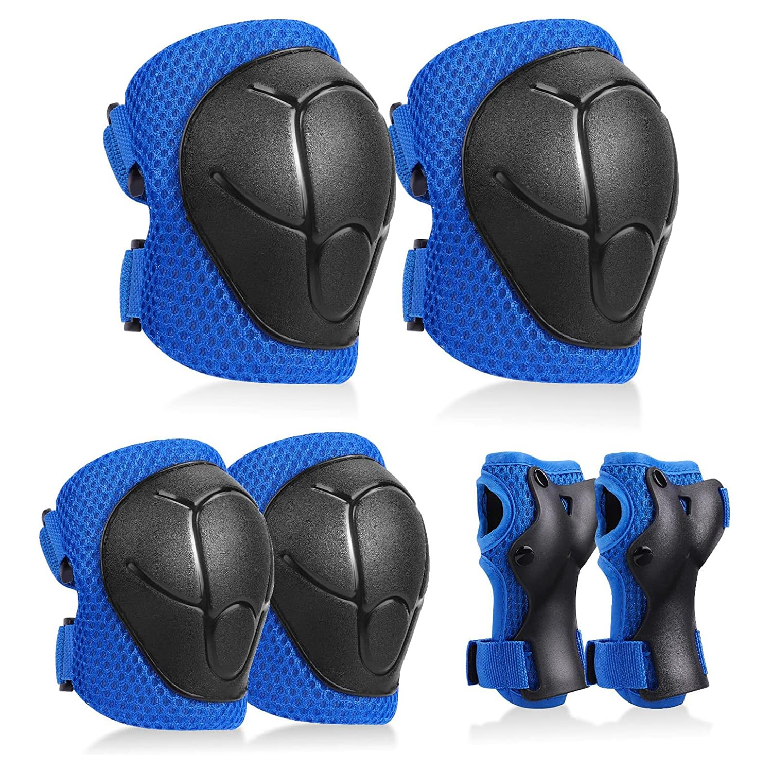 Kids/Youth Knee Pads Elbow Pads Toddler Protective Gear Set with Wrist Guards 6 in 1 for Roller Skates Cycling BMX Bike Skateboard Inline Skatings Scooter Riding Sports, Volleyball, Football，Blue-M