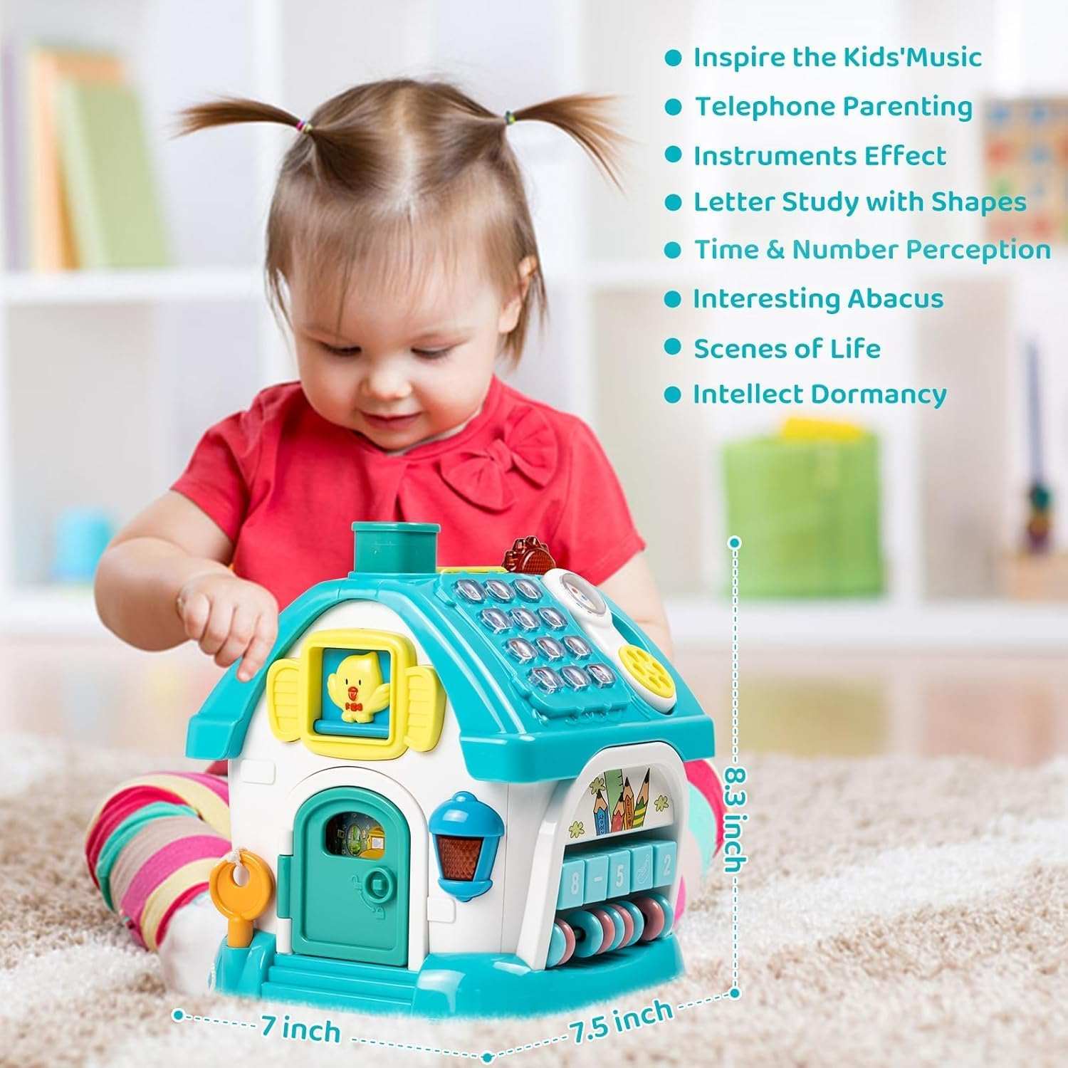 Baby Toys for 1 2 3 Year Old, Toddler Toys Age 1-2, 6-In-1 Montessori Toys with Sound/Lights/Music/Clock/Telephone/Car, Early Educational Birthday for Girl and Boy