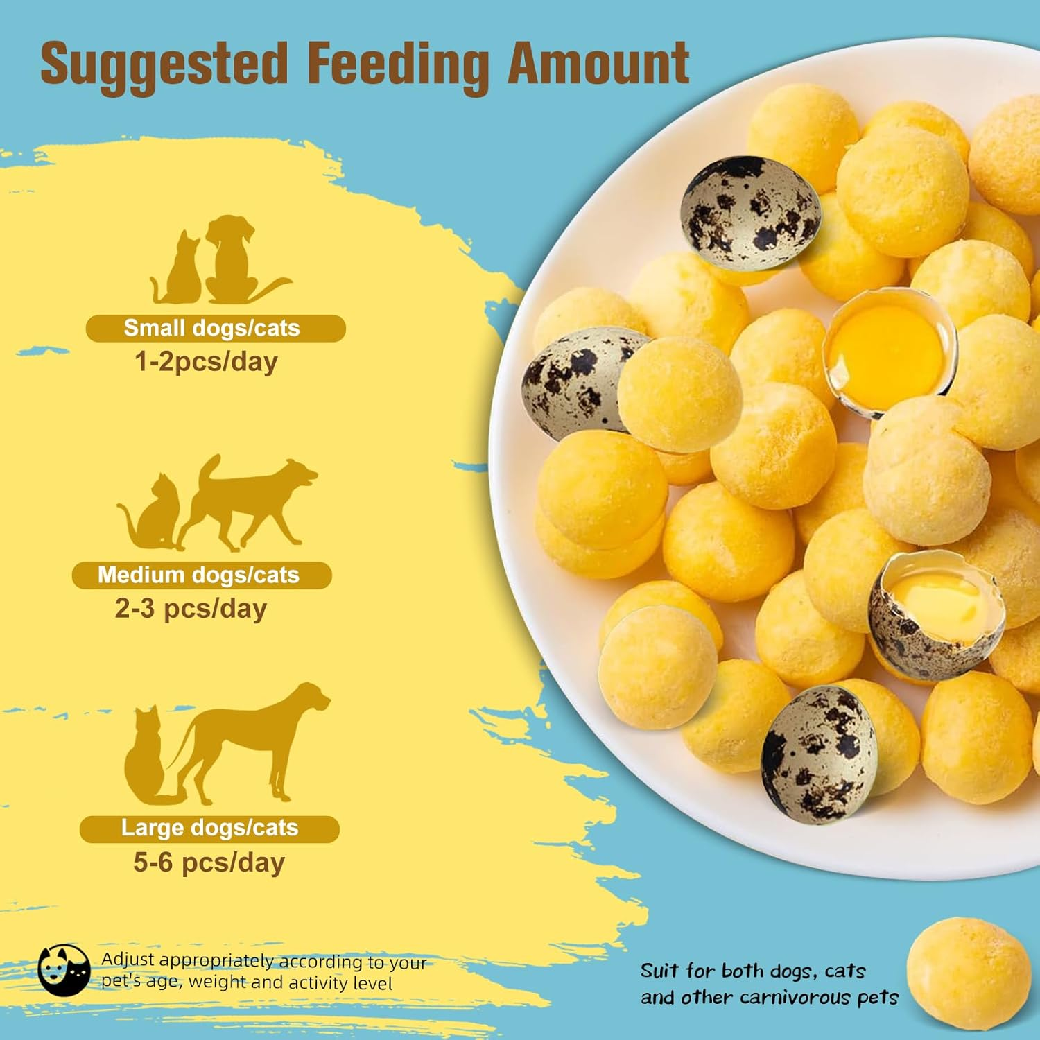 Quail Egg Yolk Freeze-Dried Dog Food Pet Treats Pure Natural, High-Protein Dogs & Cats Crunchy Snacks - Ideal for Dogs & Cats Training Rewards (S, Quail)