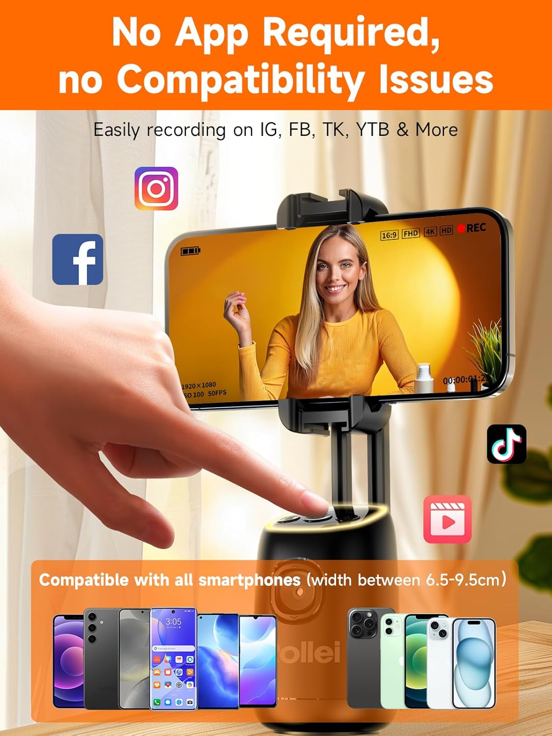 Rollei Easy Creator Desktop with AI Tracking Automatic Face Tracking Mobile Phone Tripods 360 Selfie Video Stabiliser for Filming with Built-In Battery for Live Streaming Video Recording Vlog image number 6