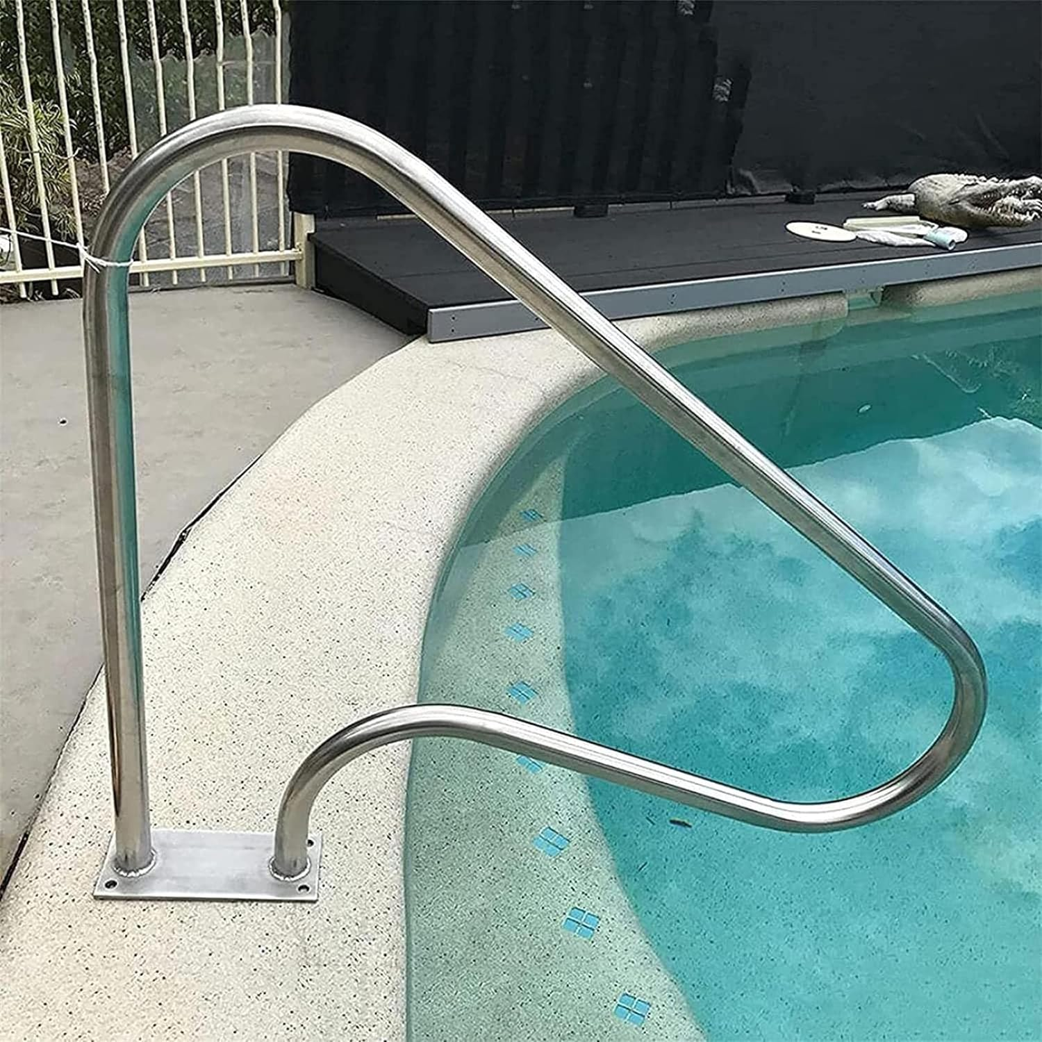 304 Stainless Steel Pool Rail with 4Ft Blue Grip Cover - Swimming Pool Handrail for Steps and Stairs - Complete Mounting Accessories Included image number 1