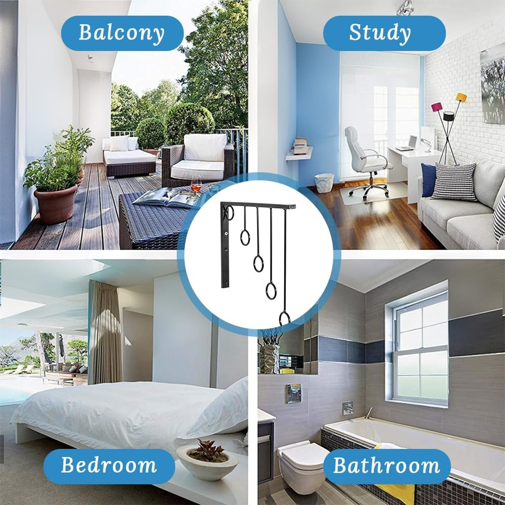 3 Pack Wall Mounted Black Metal Clothes Hangers, Clothing Display Rack with 5 Hanging Rings for Entryway, Foyer, Bedroom, Laundry Room, Store, Bathroom (Black) image number 3