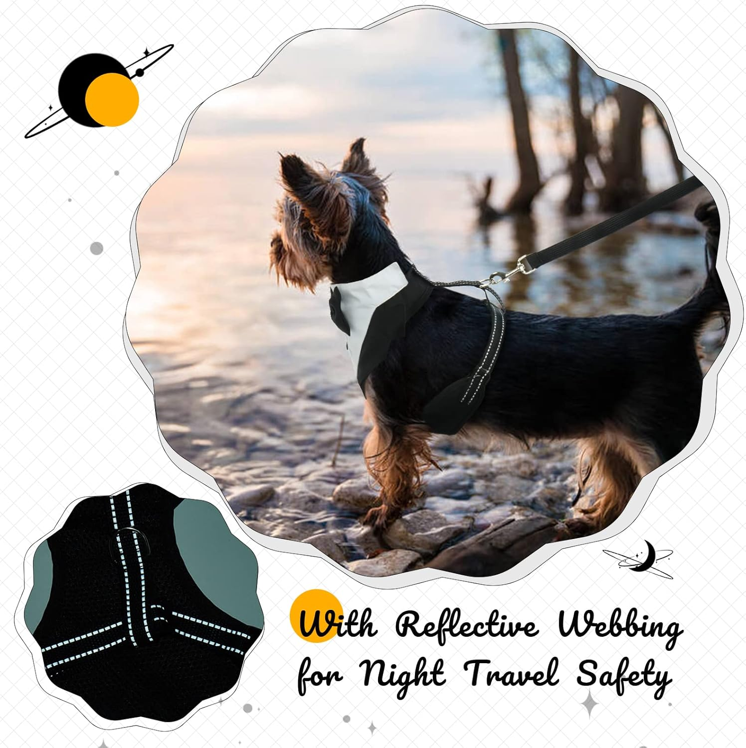 Dog Tuxedo Harness, No Pull Dog Tuxedo Vest Harness with Leash, Adjustable Doggie Wedding Suit Costume with Bow Tie for Small Medium Dogs, Birthday, Walking (Balck L) image number 5